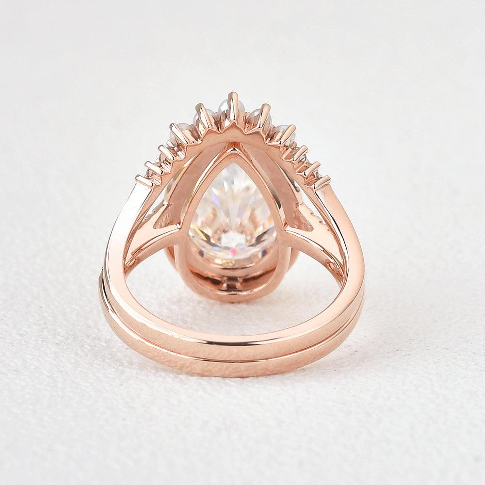 3.5ct Moissanite & Freshwater Pearls Ring Set 2pcs - Felicegals