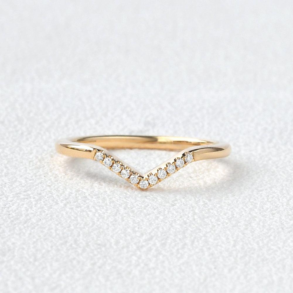Moissanite Curved Wedding Band Ring Chevron V Shaped Ring Minimalist Ring