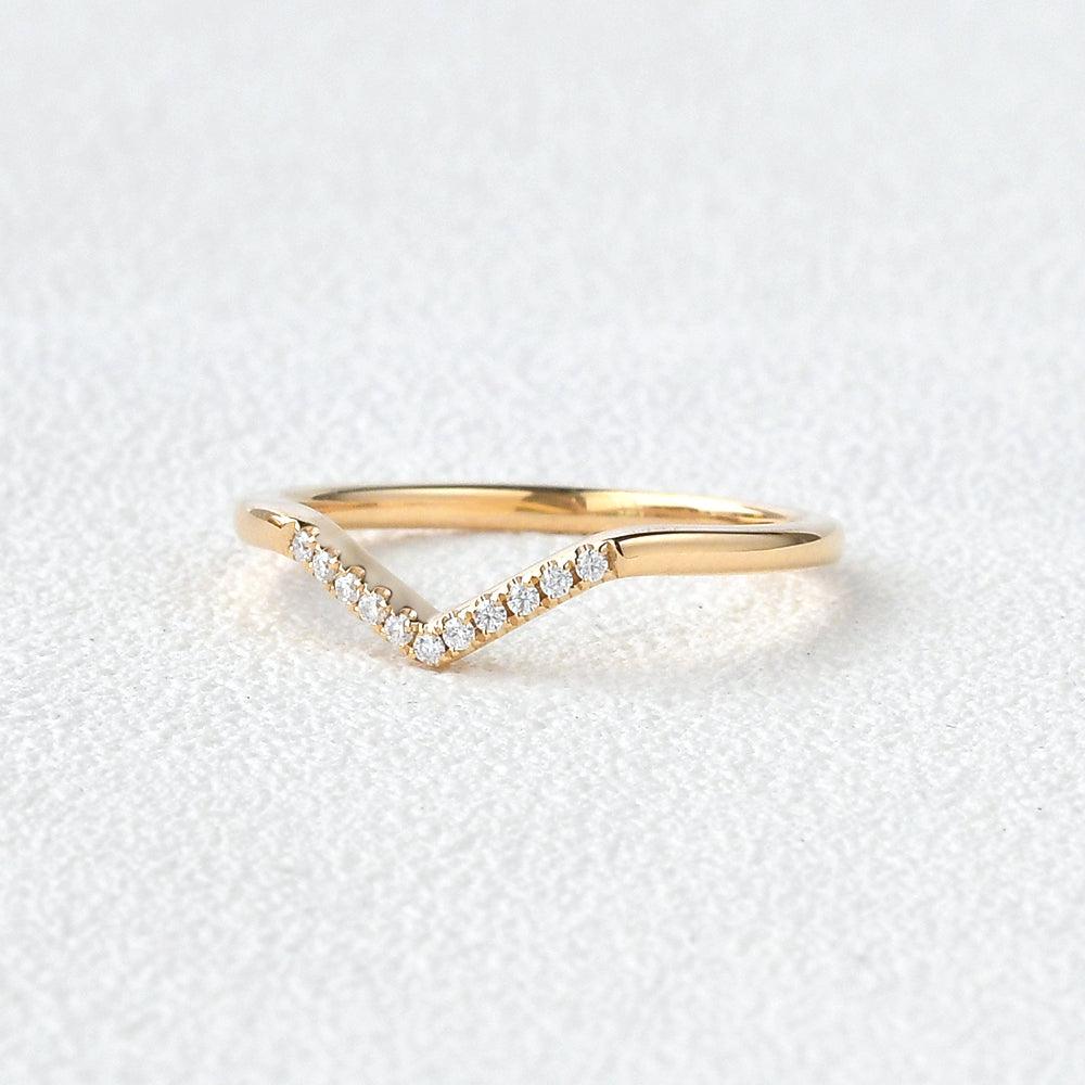 Moissanite Curved Wedding Band Ring Chevron V Shaped Ring Minimalist Ring