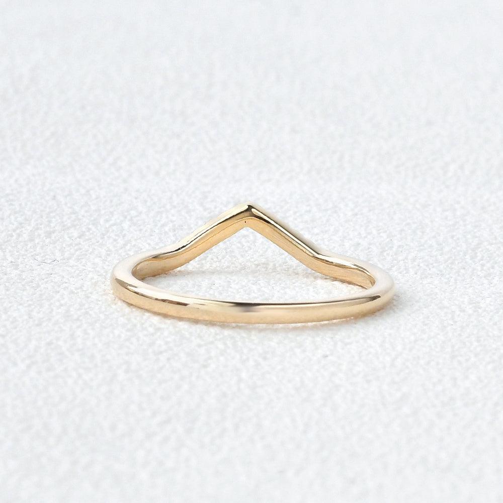 Chevron V Shaped Moissanite Yellow Gold Ring
