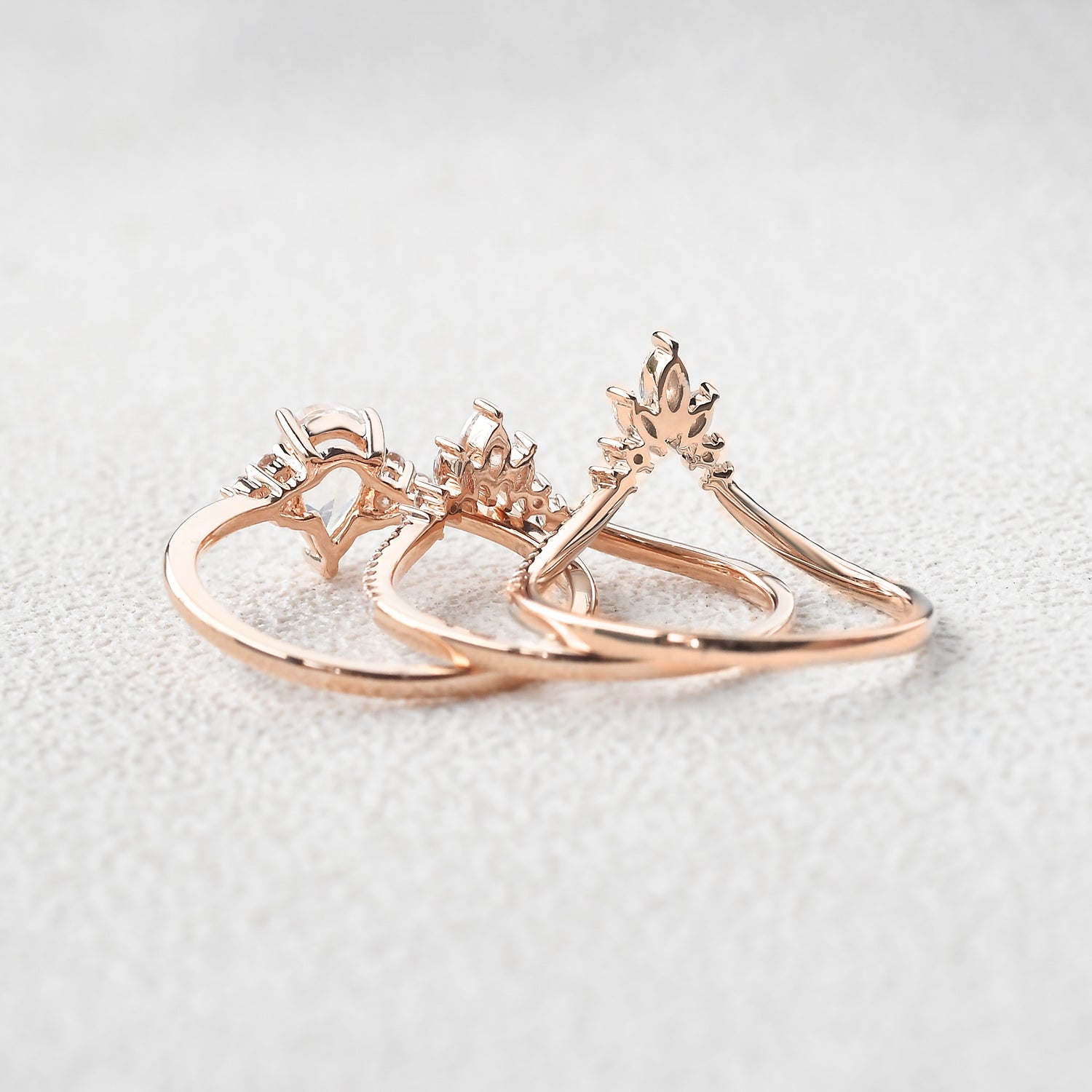 Moonstone Pear Signature Vintage Luna Ring Set 3pcs