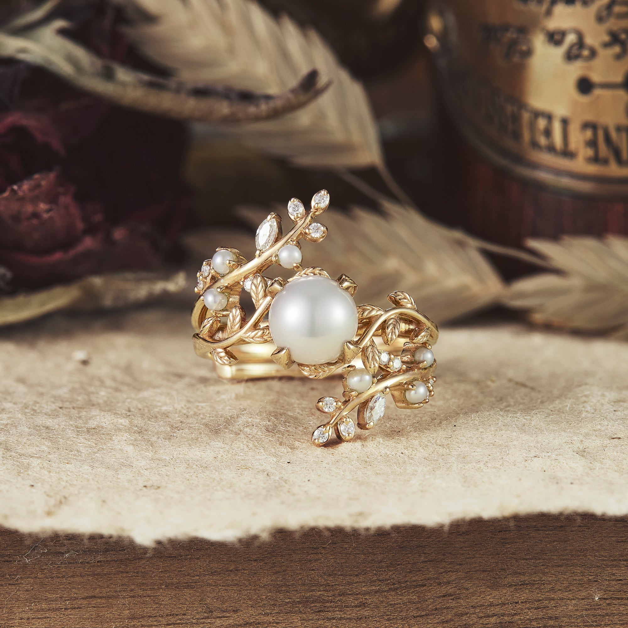 Nature Inspired Pearl Ring Set-Pearleaf