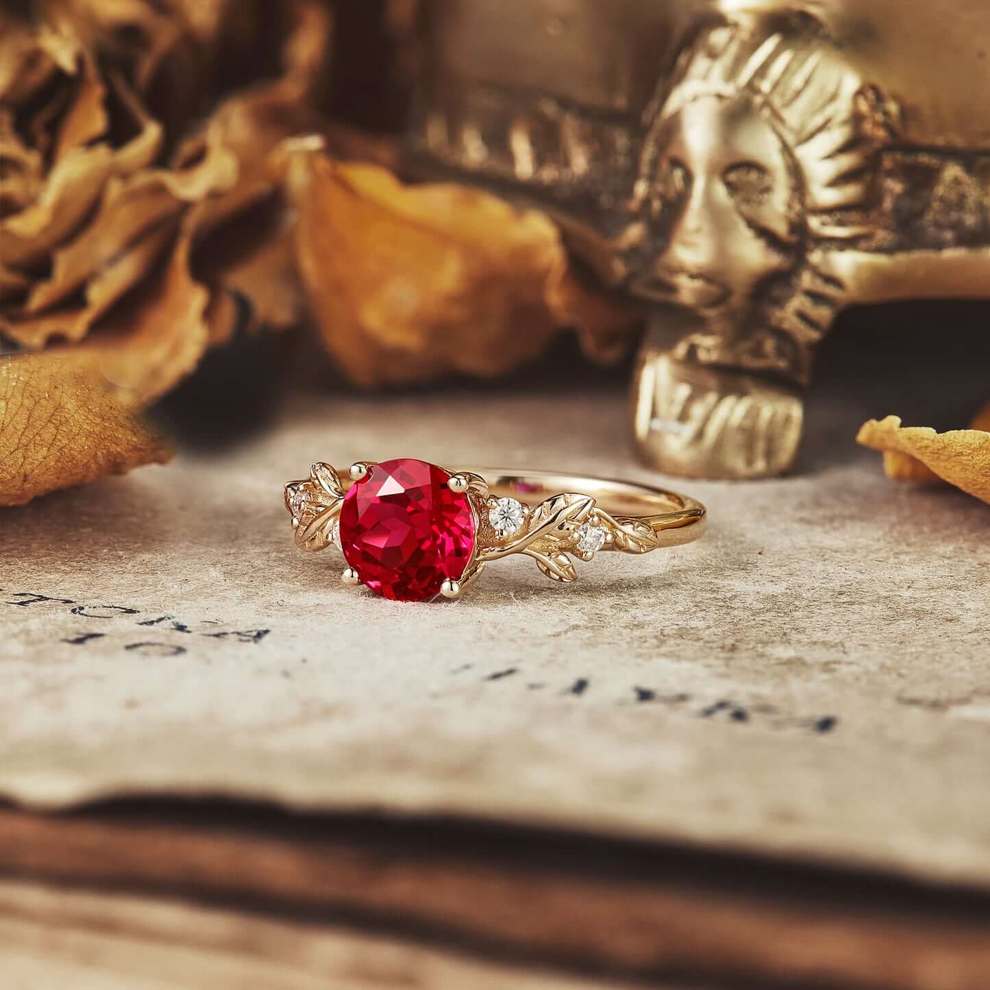 Ruby Engagement Ring  custom leaf ring
