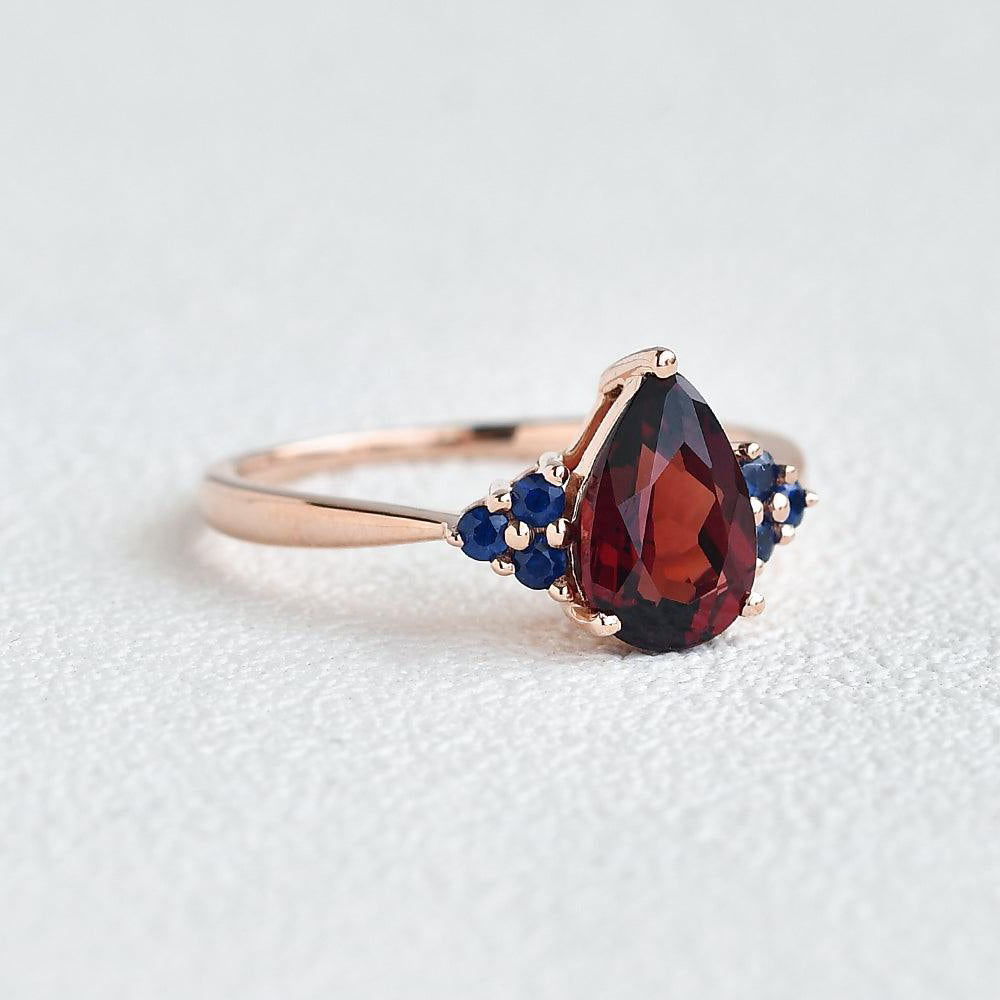 January Birthstone Pear Garnet Rings Minimalist