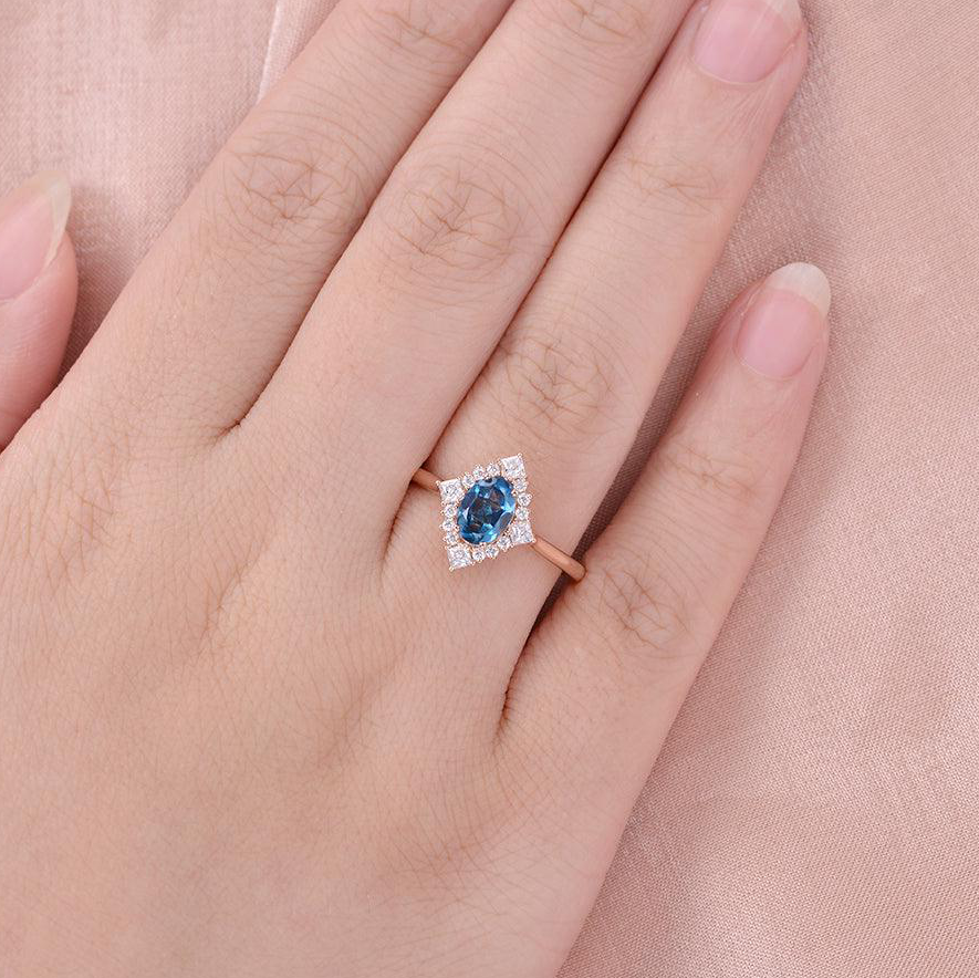 Geometric London Blue Topaz Engagement Ring Retro Rings | AURUMLUMINOS,promise rings for women, custom anniversary rings