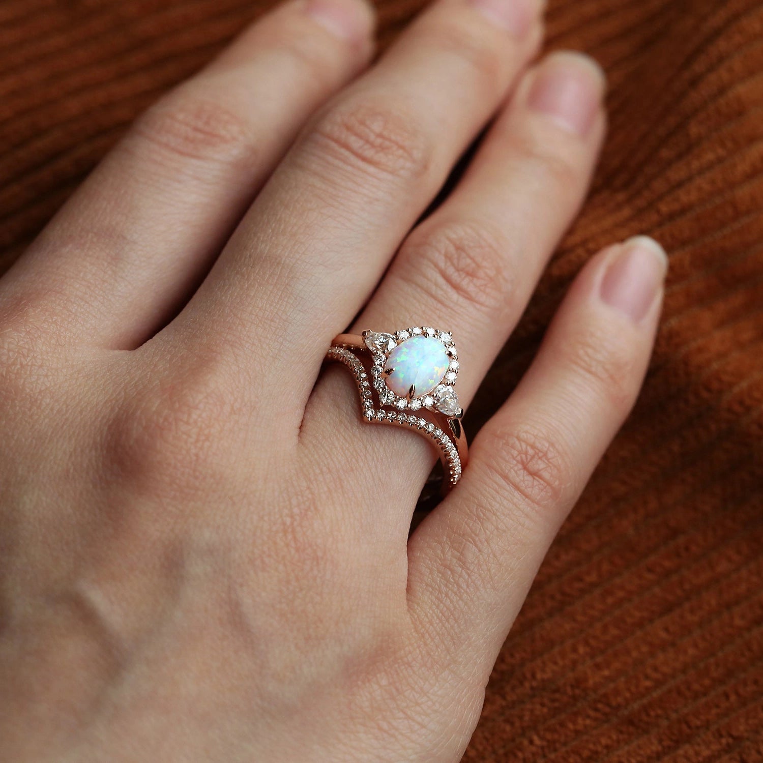 Oval Opal Halo Weeding Ring Set Rose Gold Rings For Women | AURUMLUMINOS, Promise ring