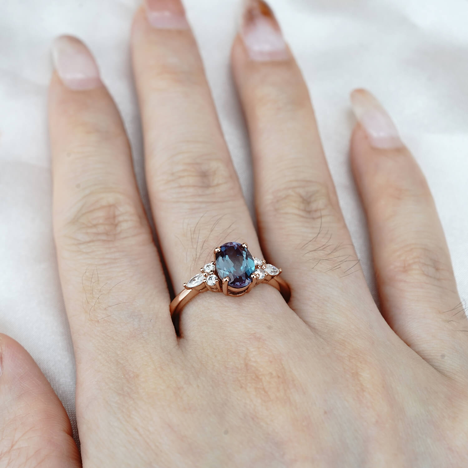 Oval Alexandrite Ring Low Profile Bridal Ring Birthstone Rings