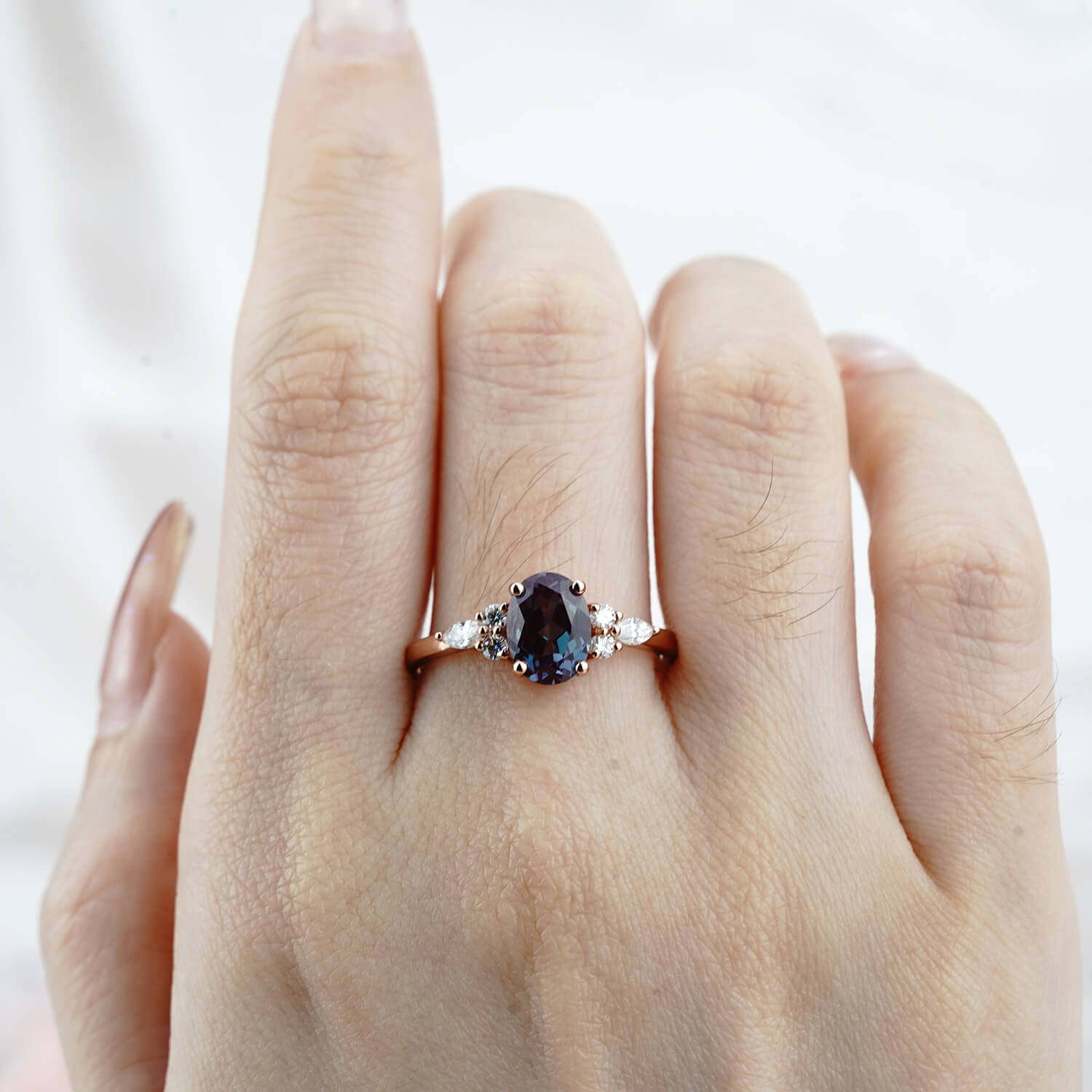 Oval Alexandrite Ring Low Profile Bridal Ring Birthstone Rings for women anniversaary rings