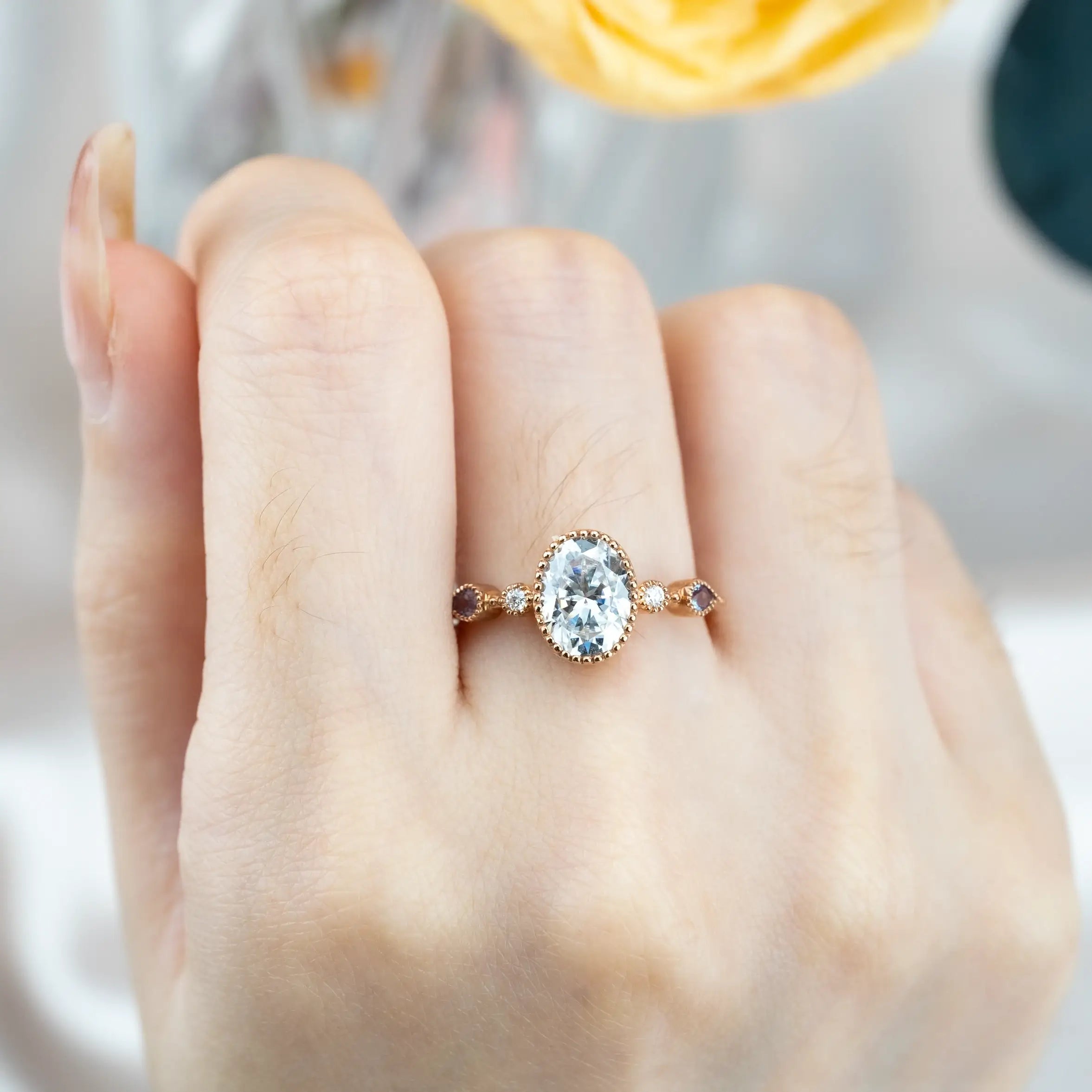 Enchanting Celestia Moissanite Ring Oval Cut- Unique Custom Engagement Promise Rings for women Anniversary Gift Minimalist 14k Gold Ring