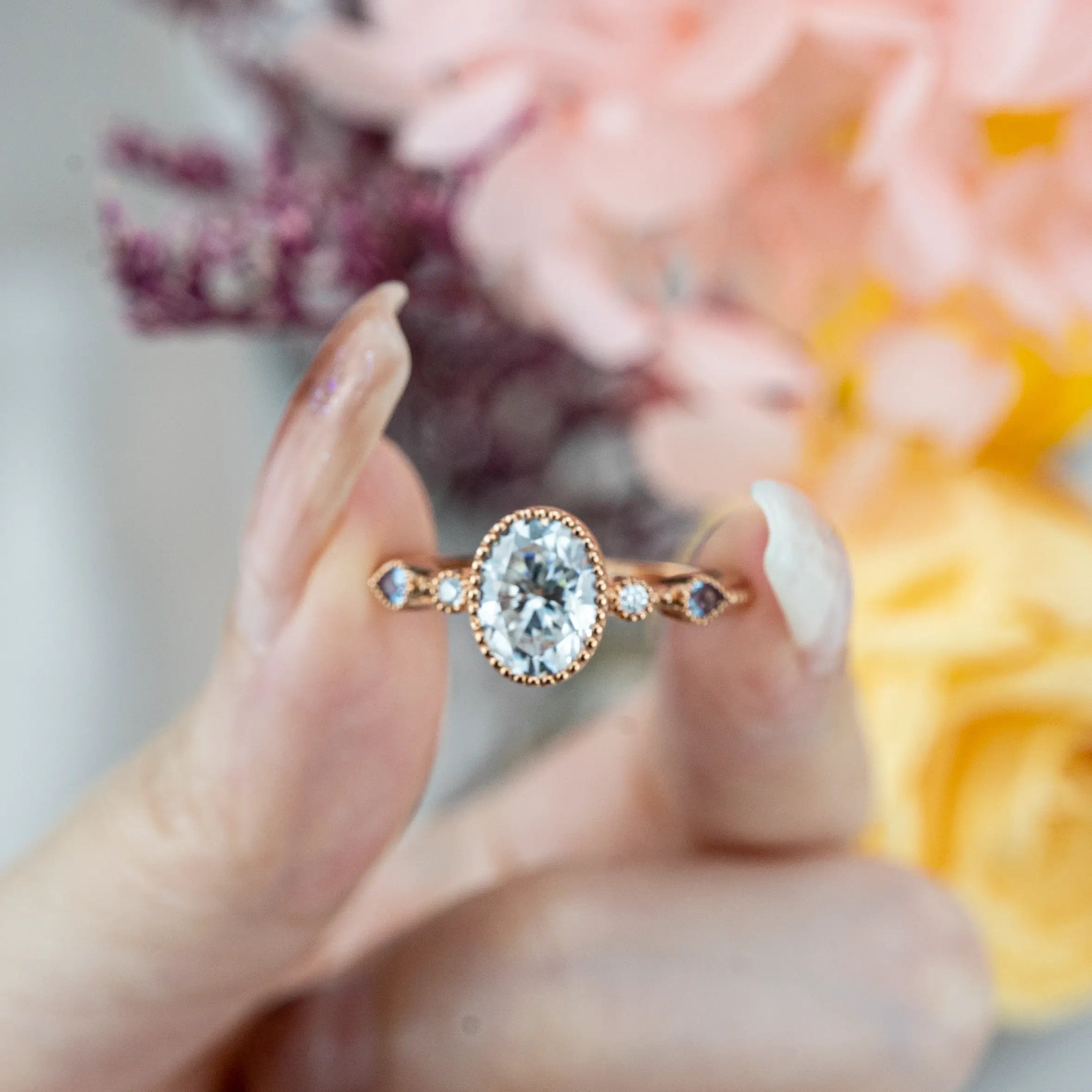 Enchanting Celestia Moissanite Ring Oval Cut Bezel Set Ring