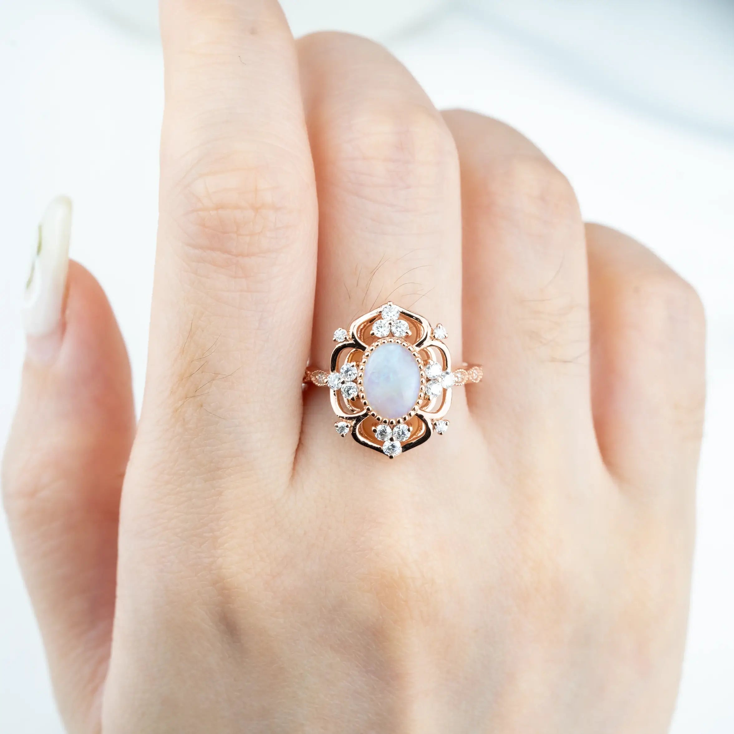 Luxurious Unique Vintage Rings Opal Engagement Ring Flora Ring for women custom wedding ring promise gift