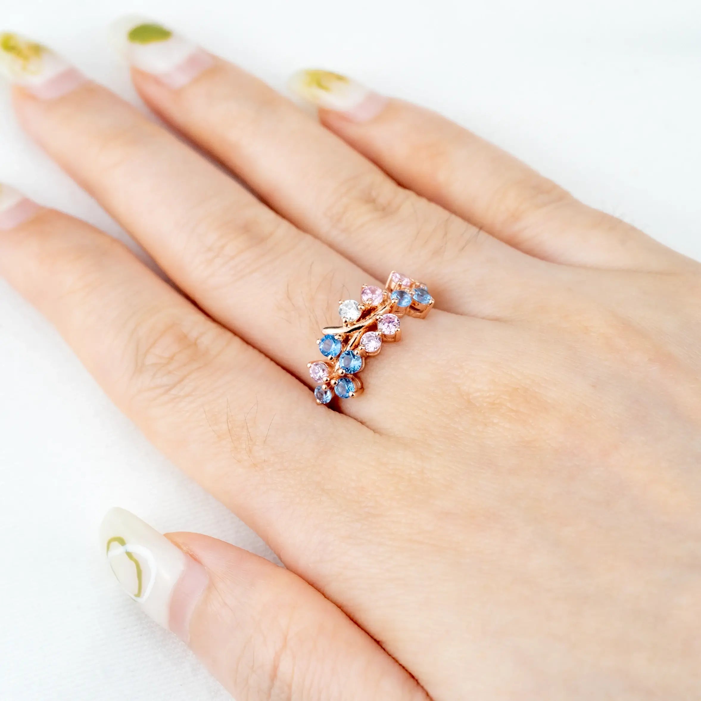 Luciana - Colorful Engagement Ring Art Rings With Moissanite Nature Inspired Rings TREE DESIGN RING WOMEN RING ROSE GOLD