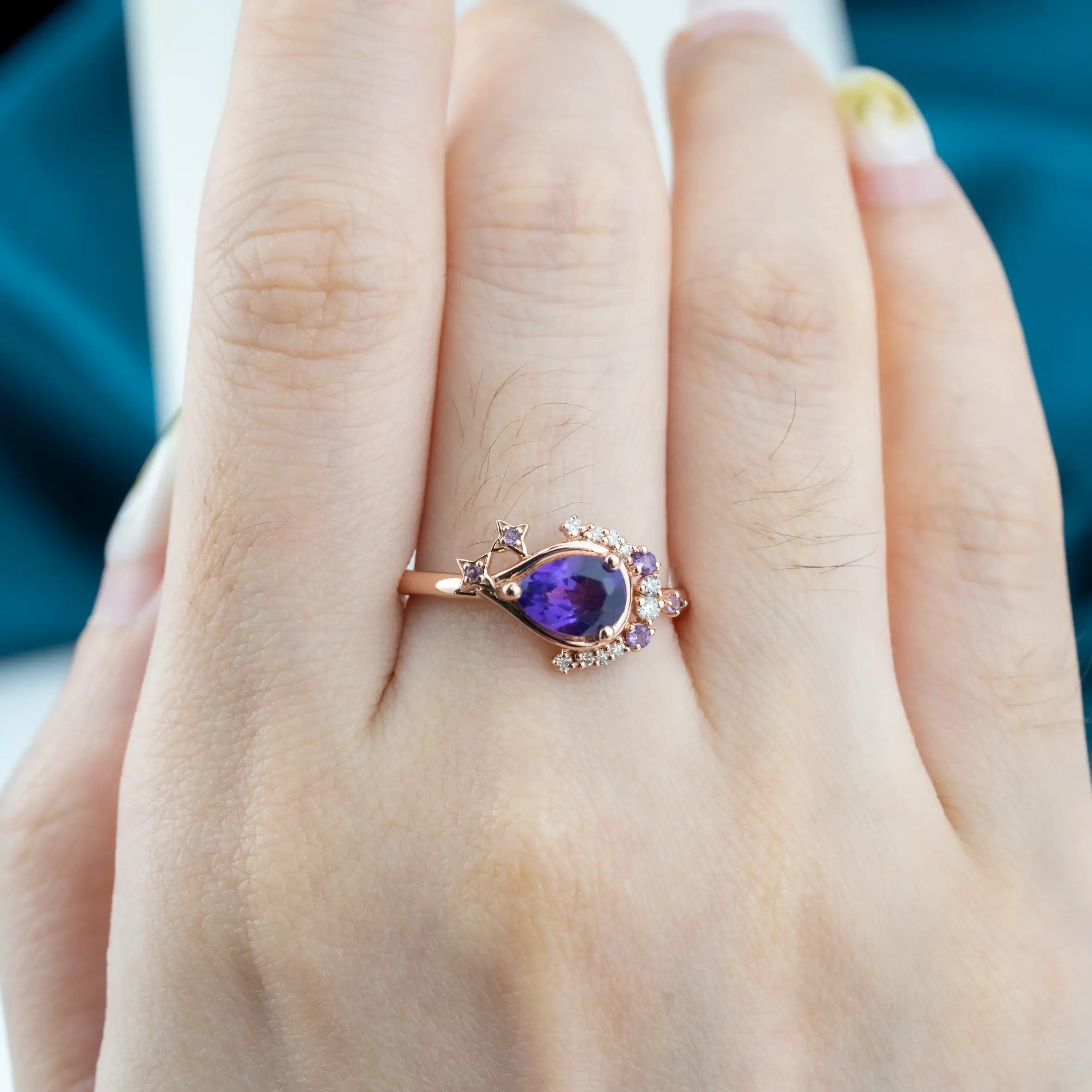 pear cut natural amethyst rings for
ladies