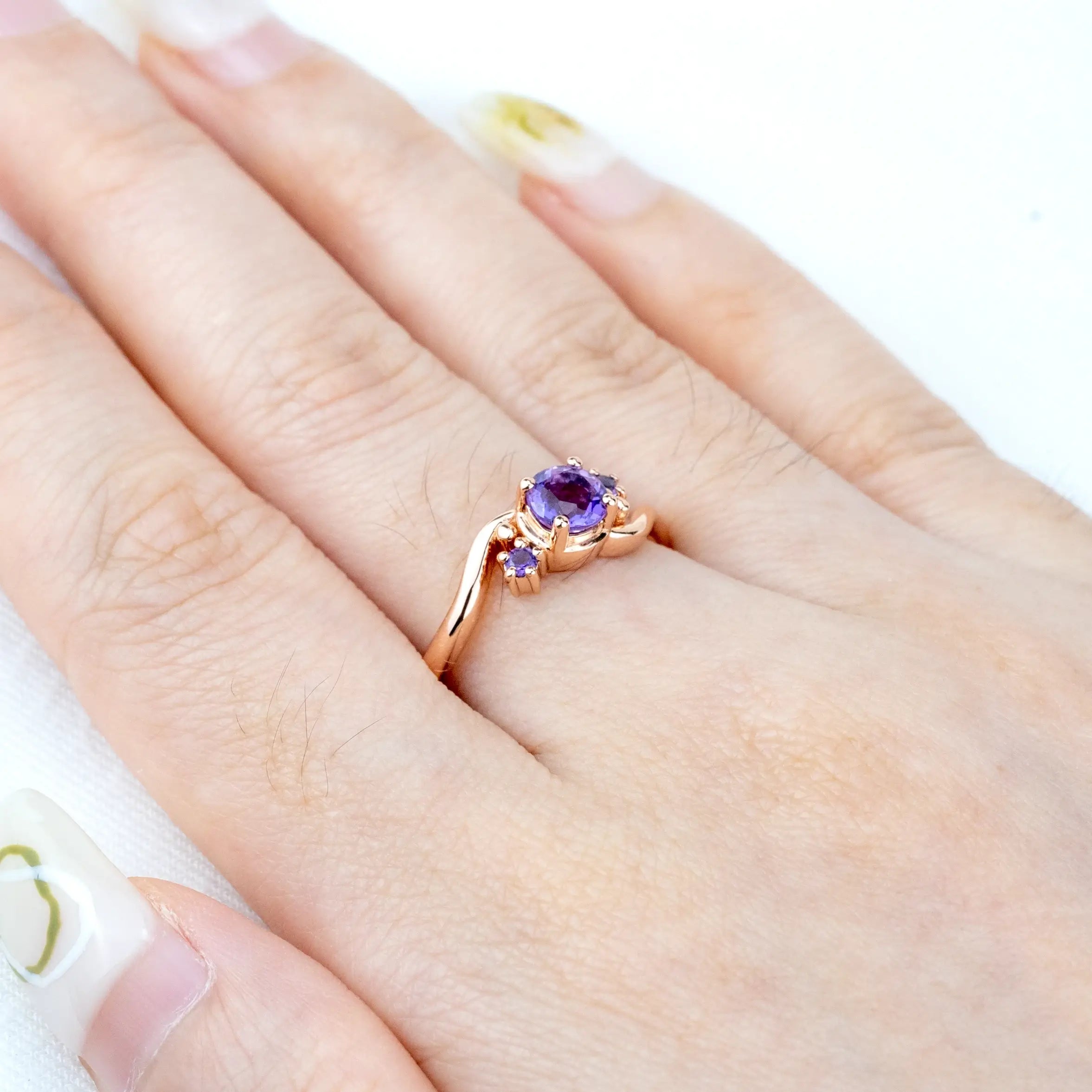 Twilight - Amethyst Ring  Round Cut Natural Gem