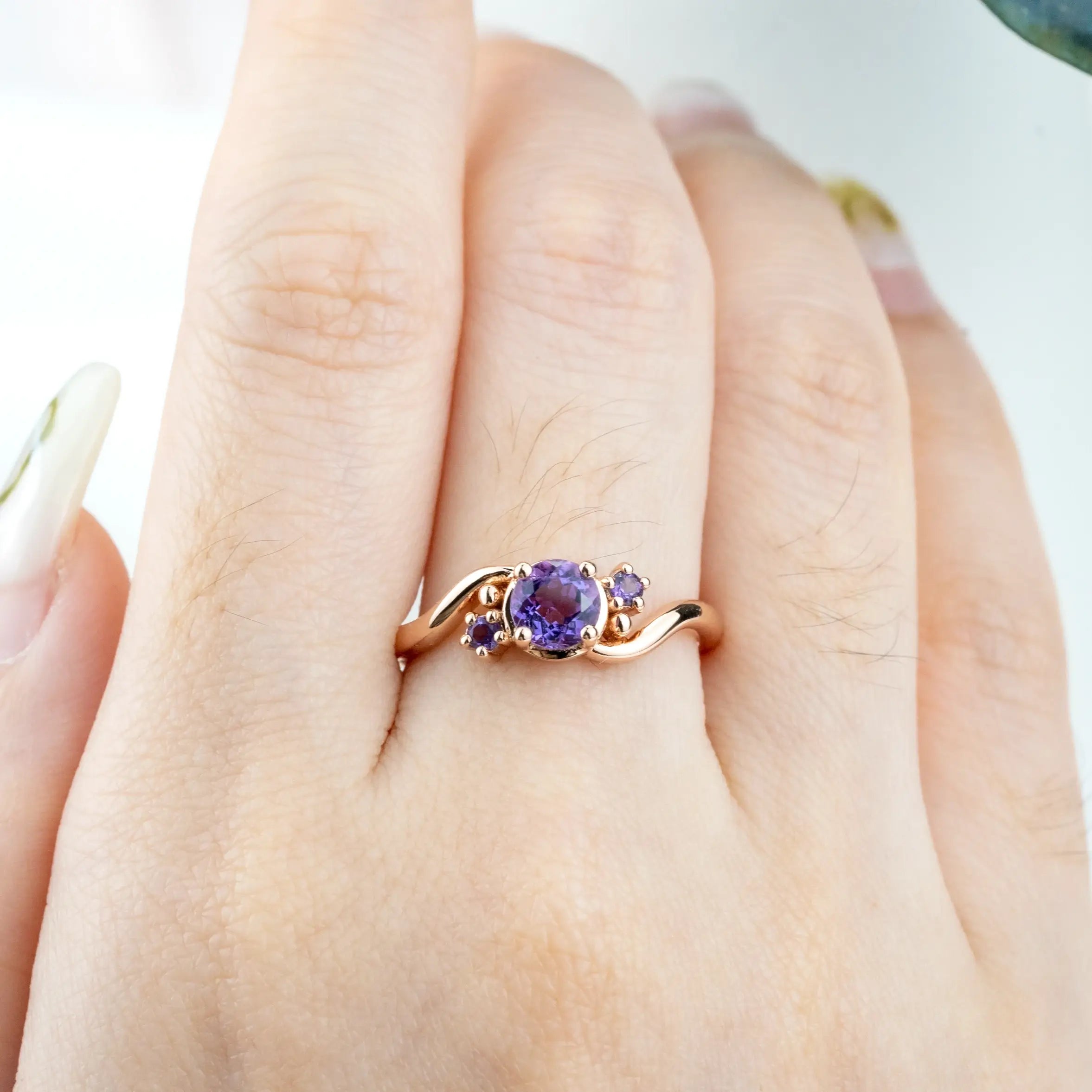 ladies gold ring Twilight - Amethyst Ring  Round Cut Natural Gem Custom gold Rings