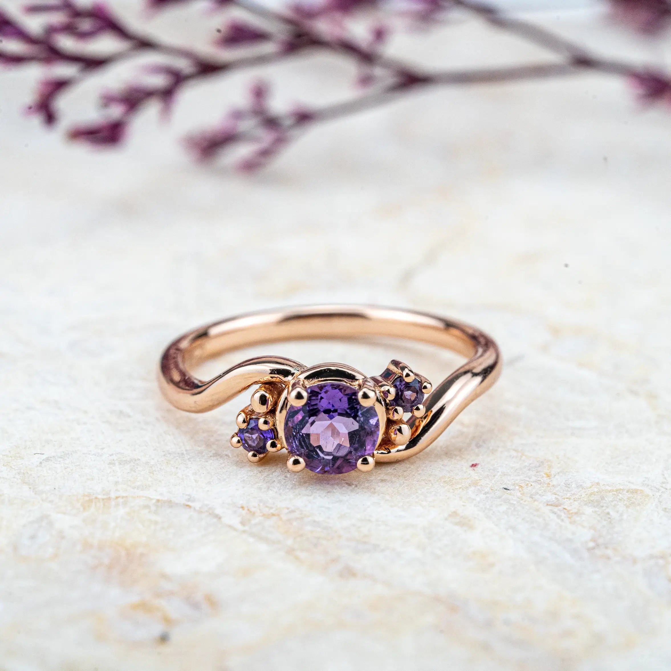 Twilight - Amethyst Ring  Round Cut Natural Gem Custom gold Rings for ladies