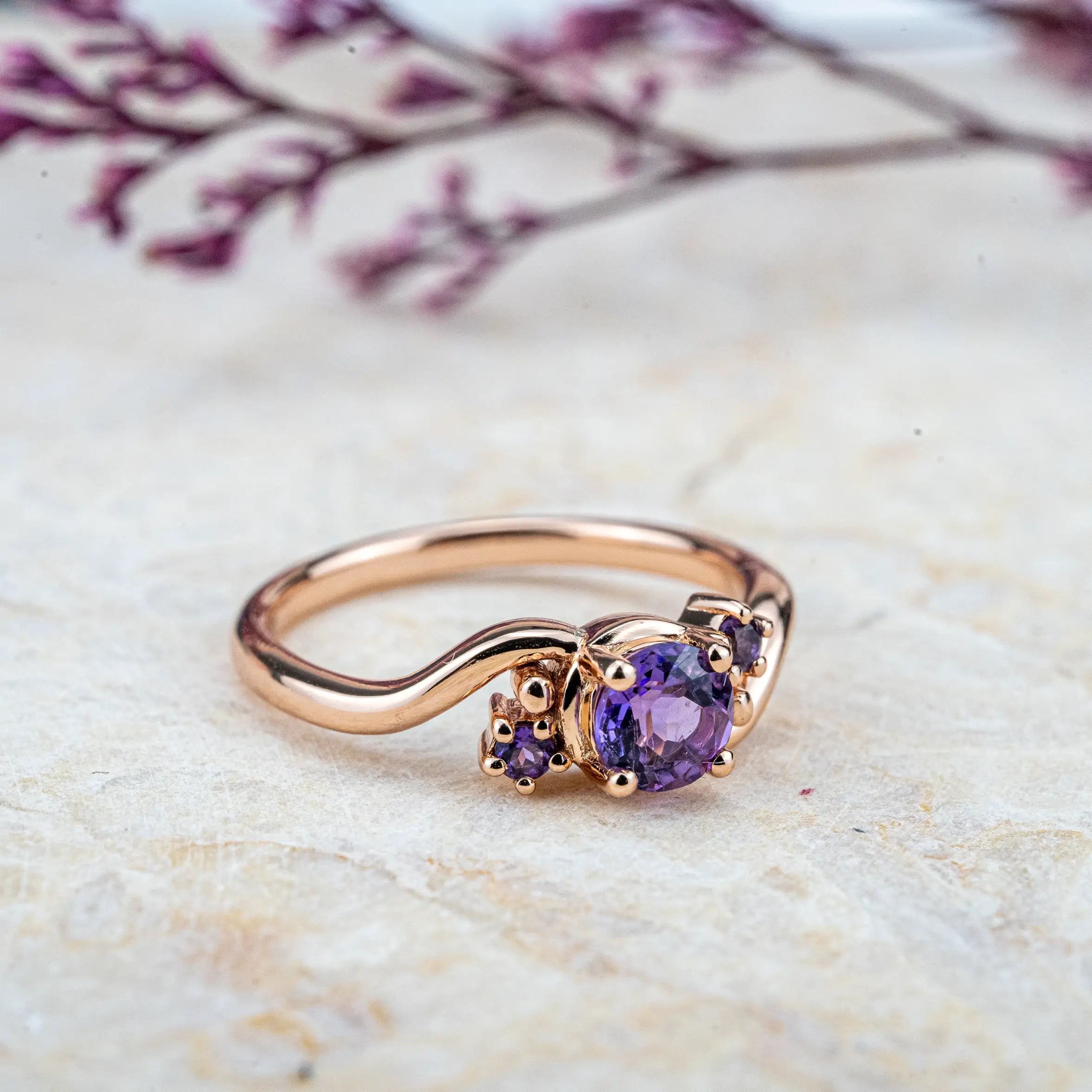 Twilight - Amethyst Ring  Round Cut Natural Gem