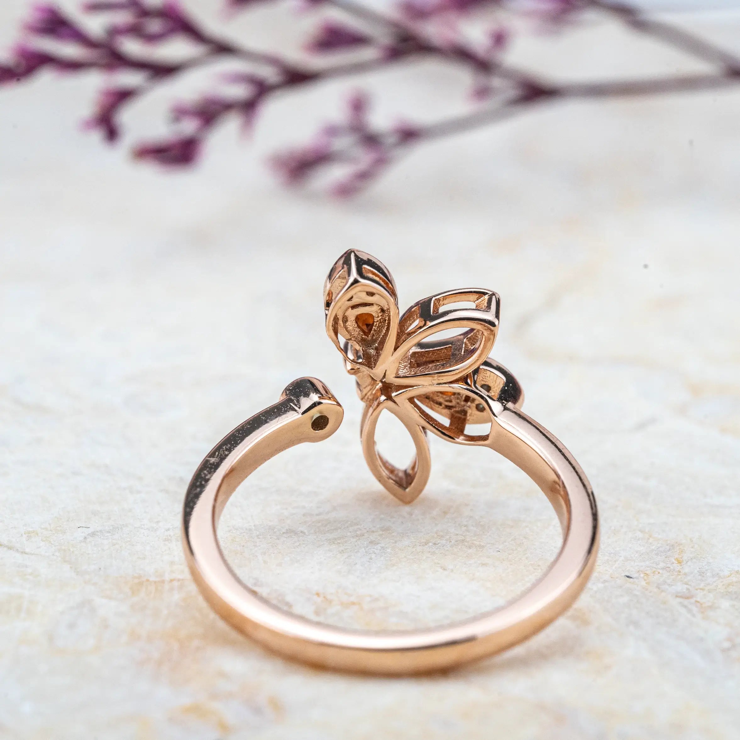 Petal Dance - Flower Garnet Rings Birthstone Gold Ring