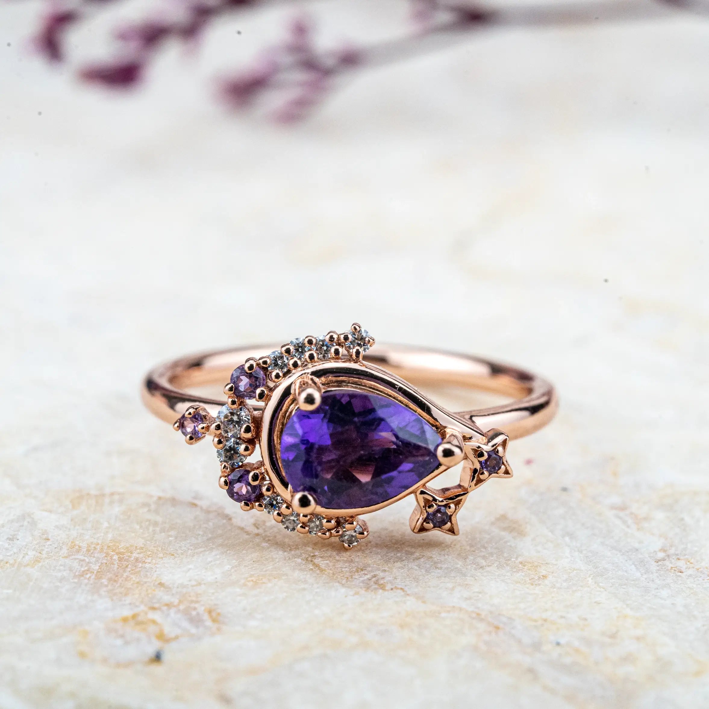 Selene - Art Rings Design Moon Style Amethyst Engagement Rings natural gem purple