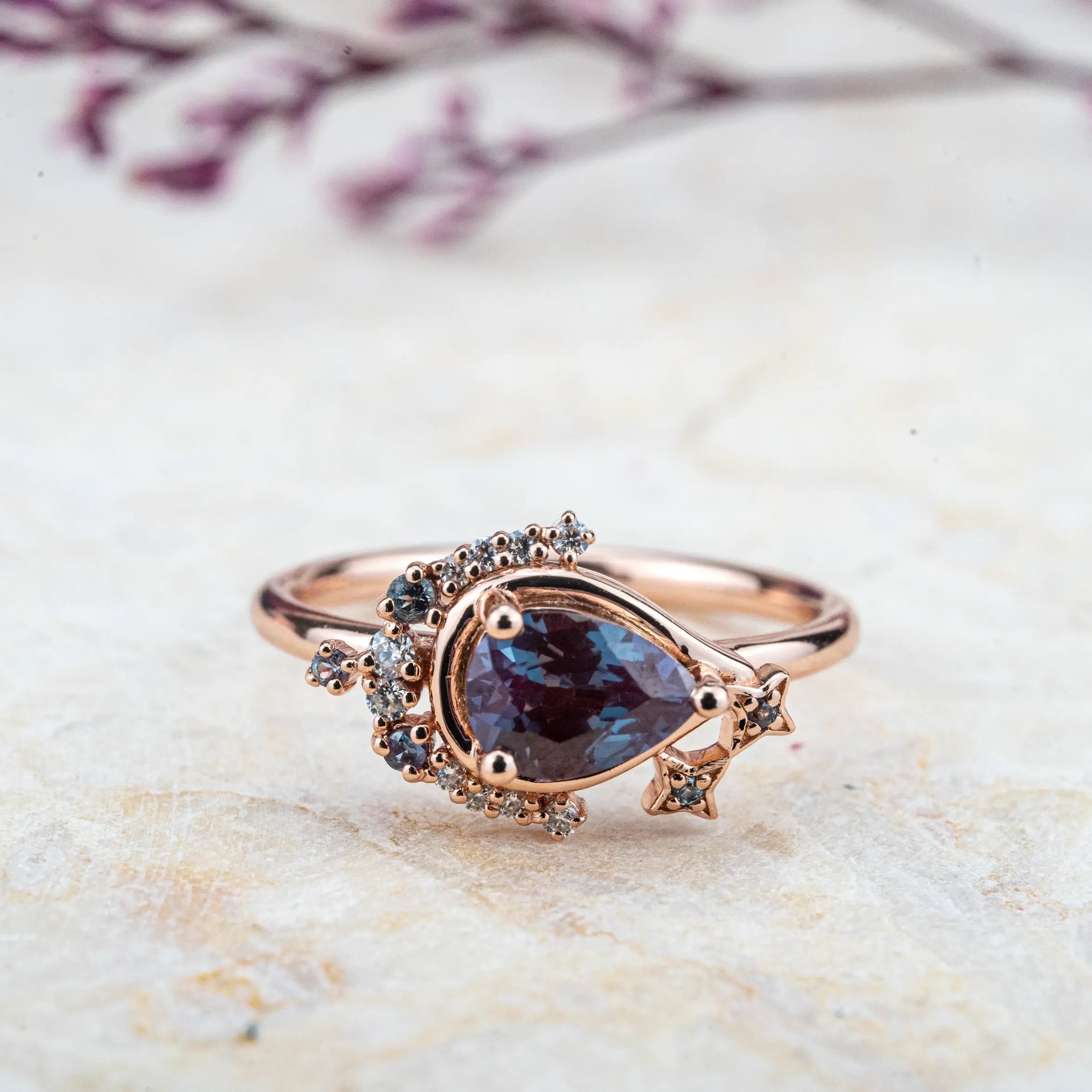 Luna - Pear Cut Lab Alexandrite Ring Moon Design Rings