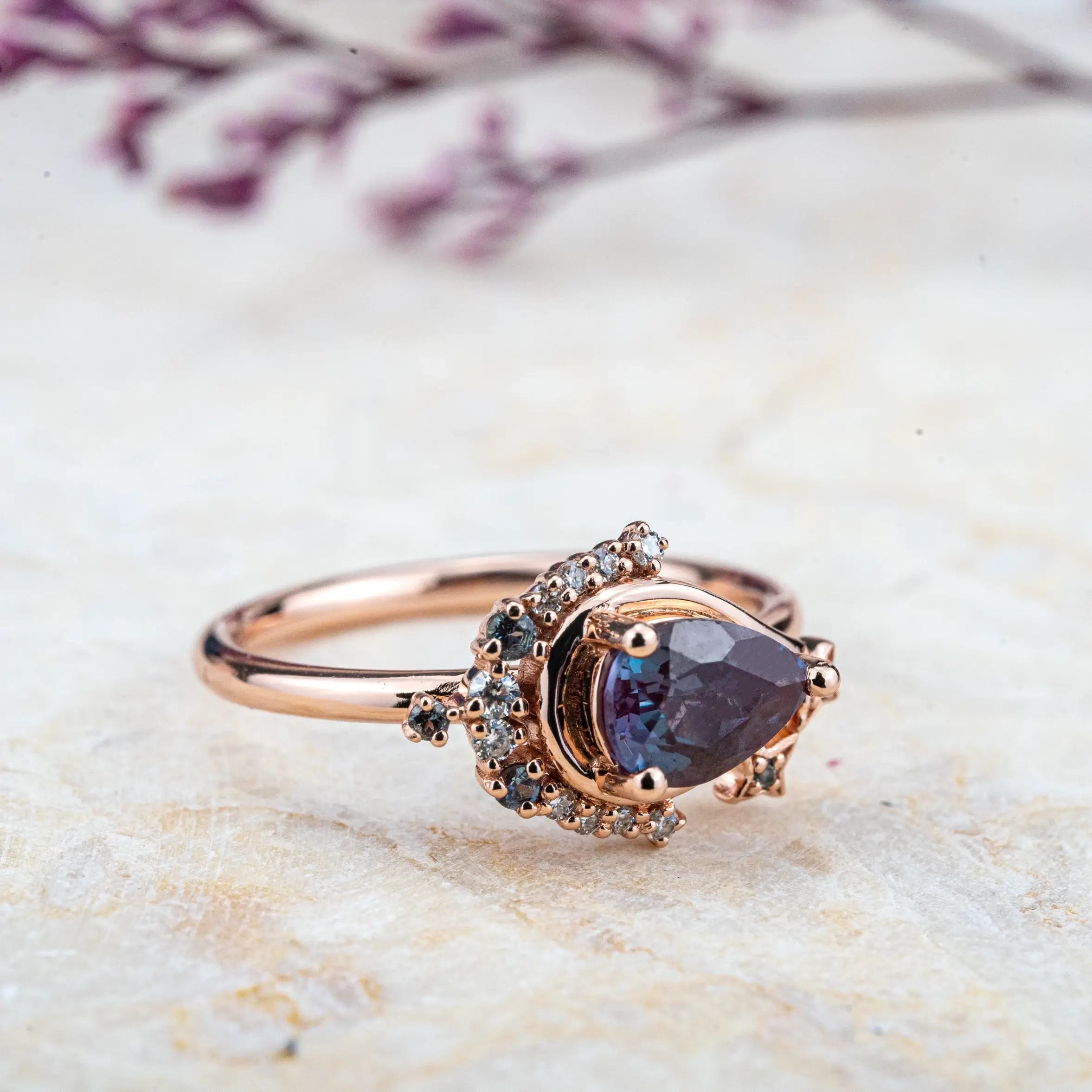 Luna - Pear Cut Lab Alexandrite Ring Moon Design Rings