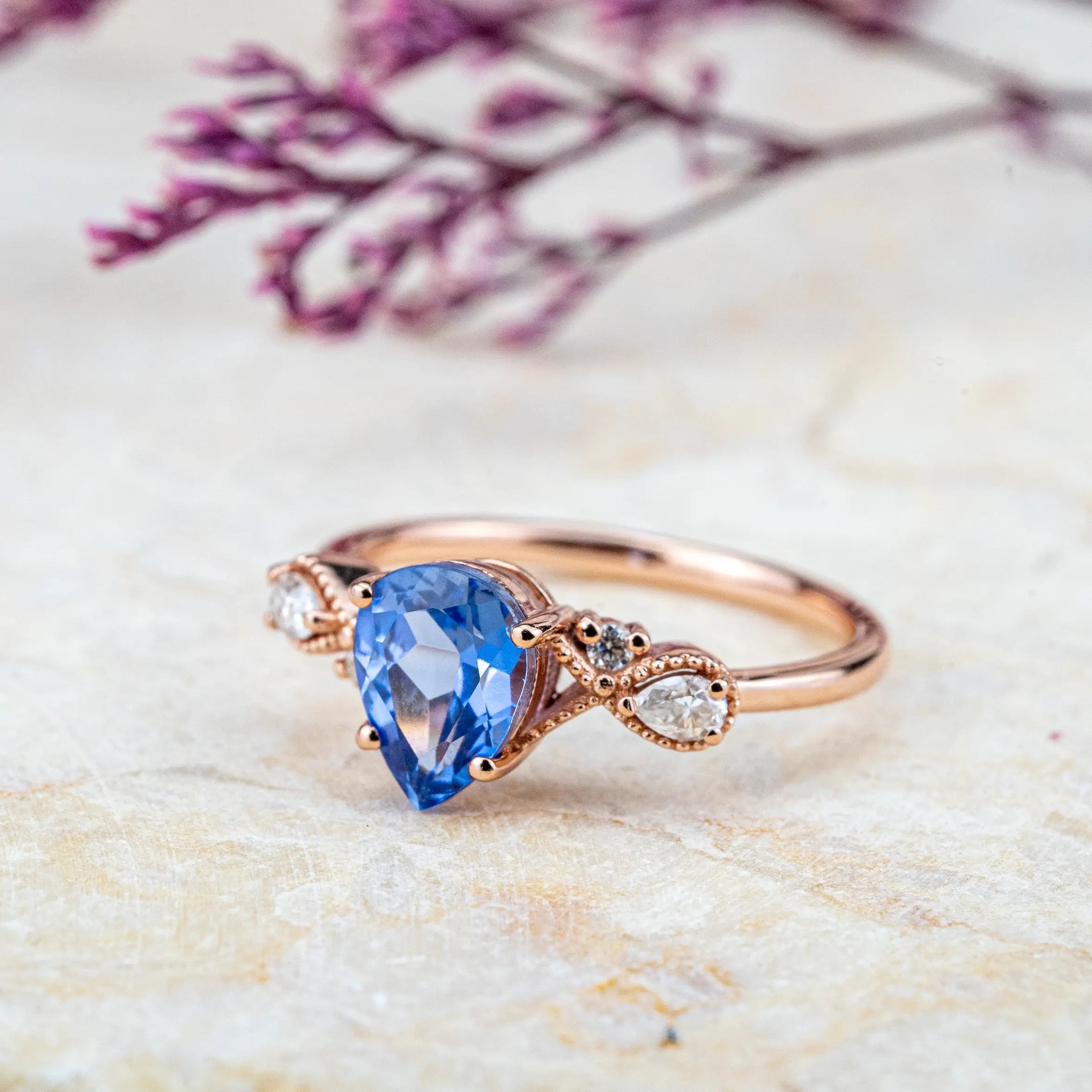 Evangeline - Pear Cut Sapphire Ring Vintage Elegance Engagement Rings March birthstone ring for women promise ring