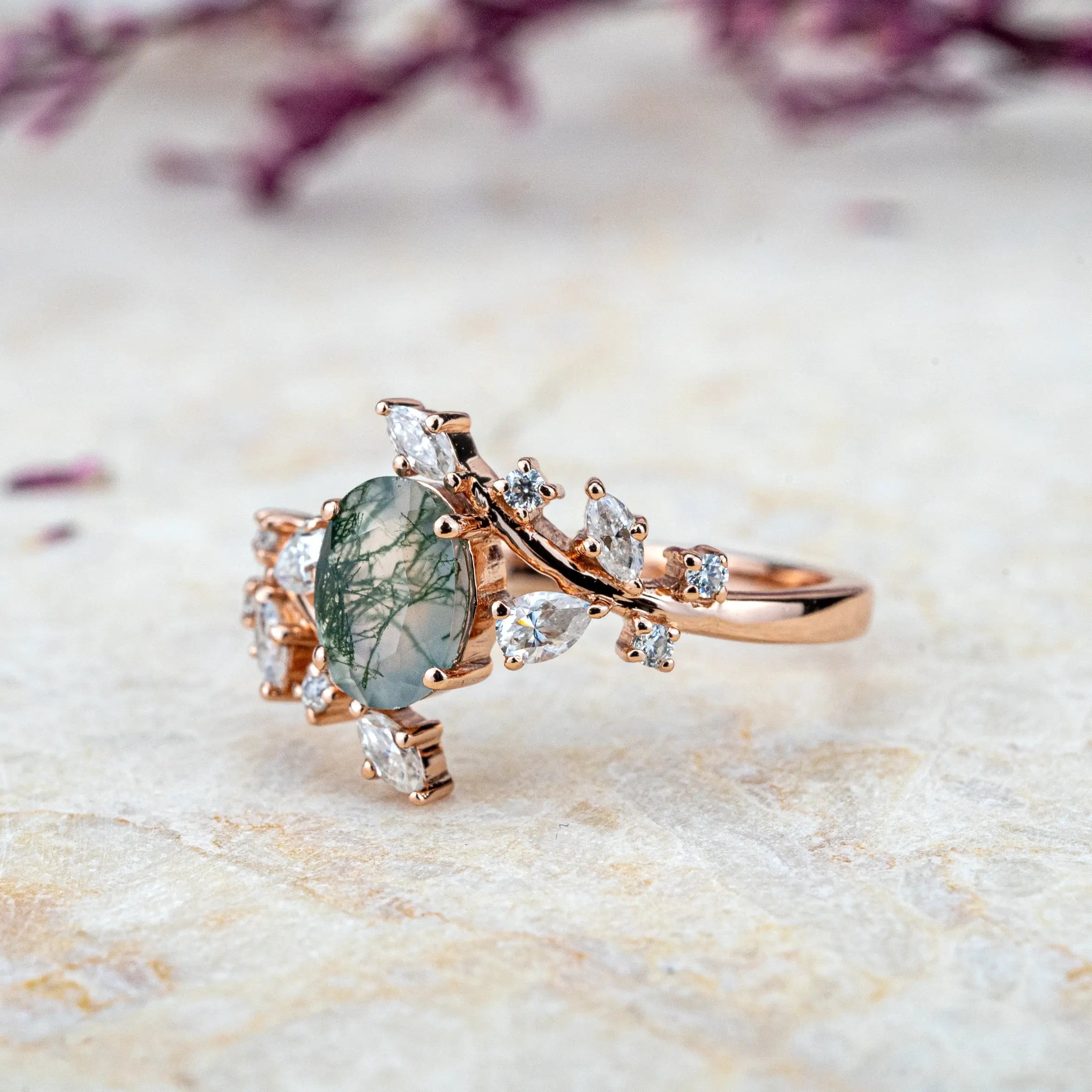 Precious jewels moss agate ring for women anniversary ring rose gold ring best custom engagement ring