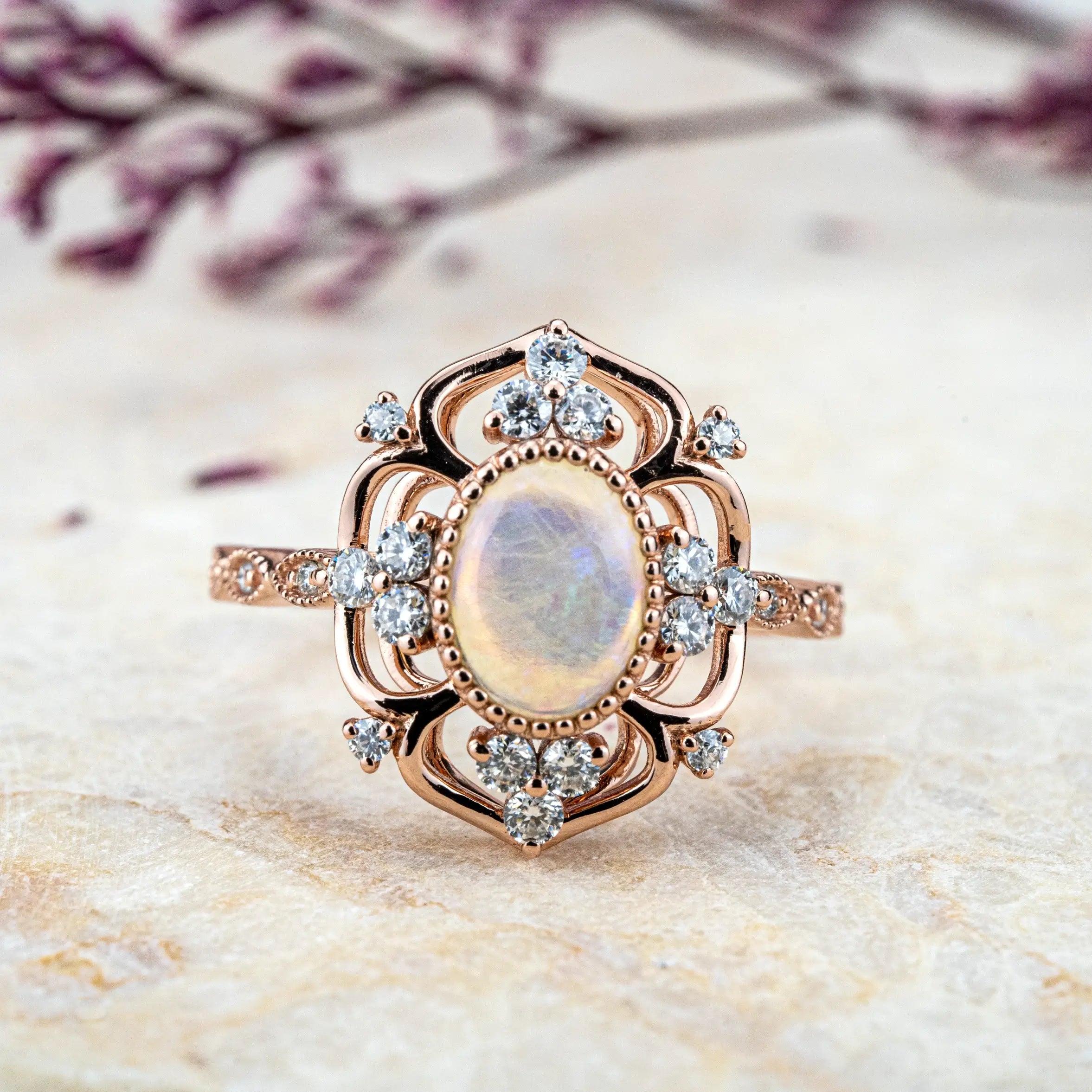 Luxurious Unique Vintage Rings Opal Engagement Ring Flora Ring for women custom wedding ring promise gift