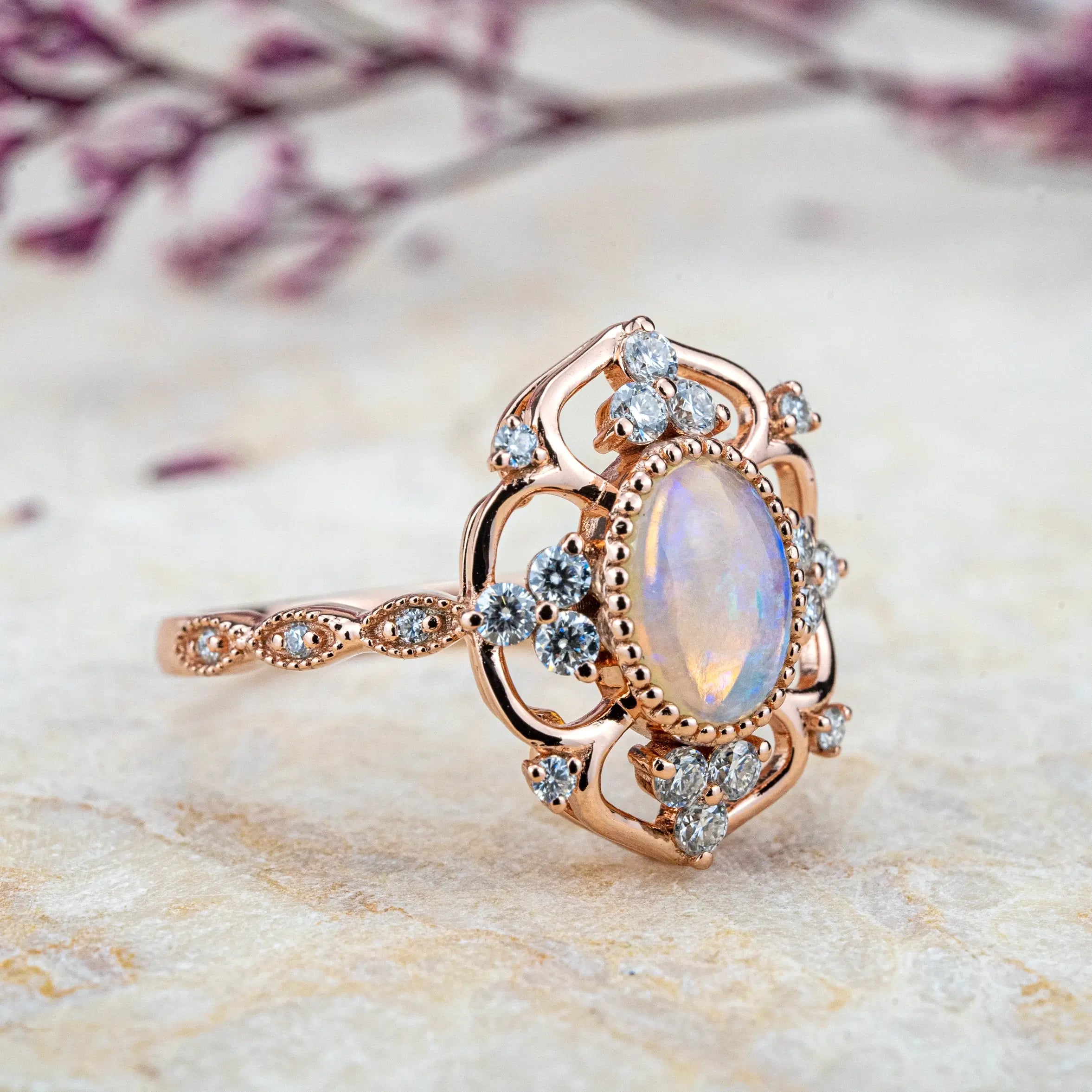 Luxurious Unique Vintage Rings Opal Engagement Ring Flora Ring for women custom wedding ring promise gift