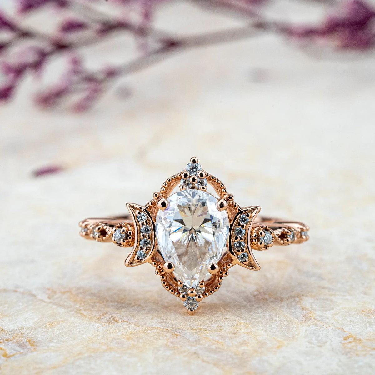 Vintage Pear Cut Lemon Quartz engagement ring set Unique art deco moissanite engagement ring Rose gold ring Bridal promise cheapest Anniversary ring