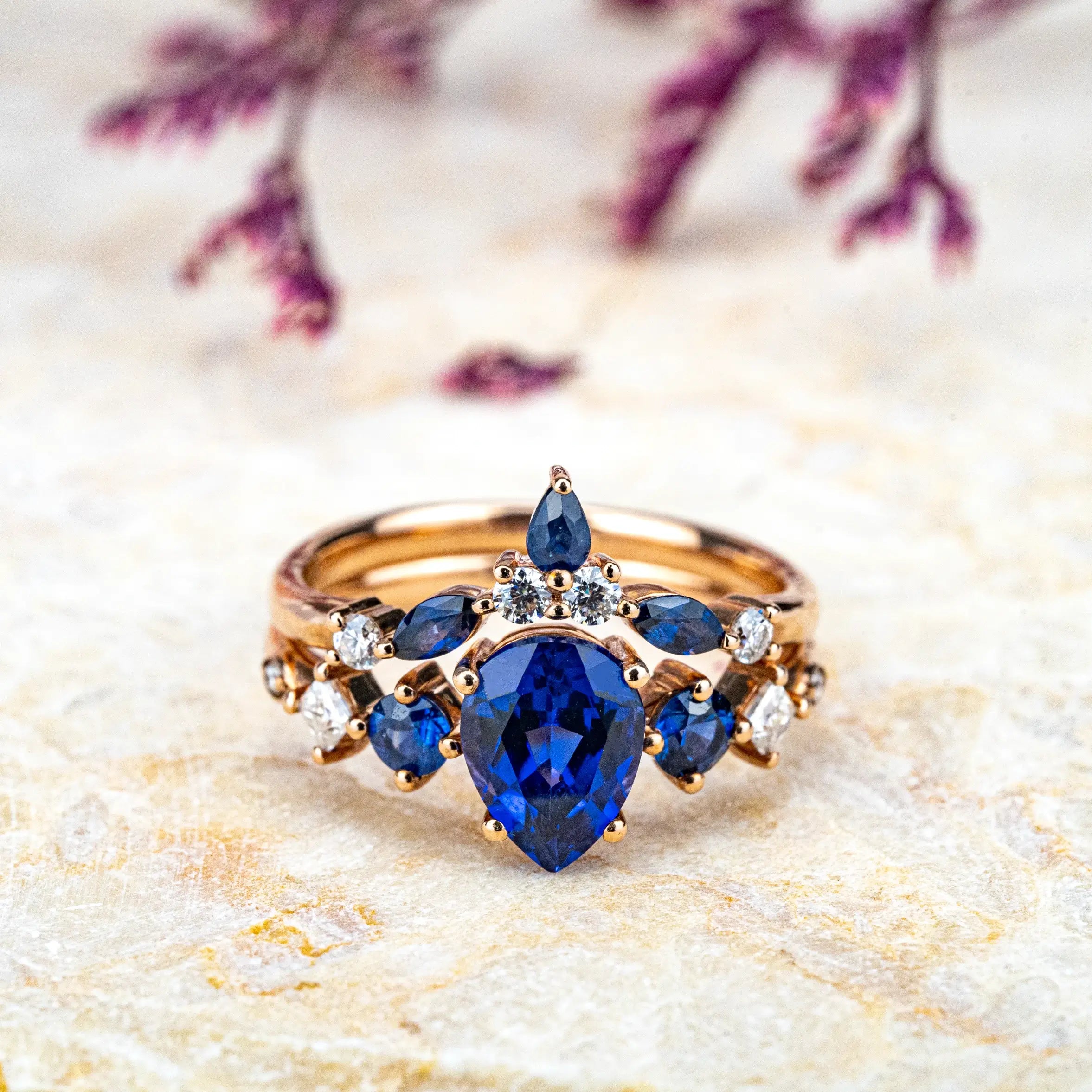 Pear-cut Sapphire Ring Three-Stone Engagement Ring engagement ring vintage ring unique ring dainty ring Anniversary Ring Custom Ring