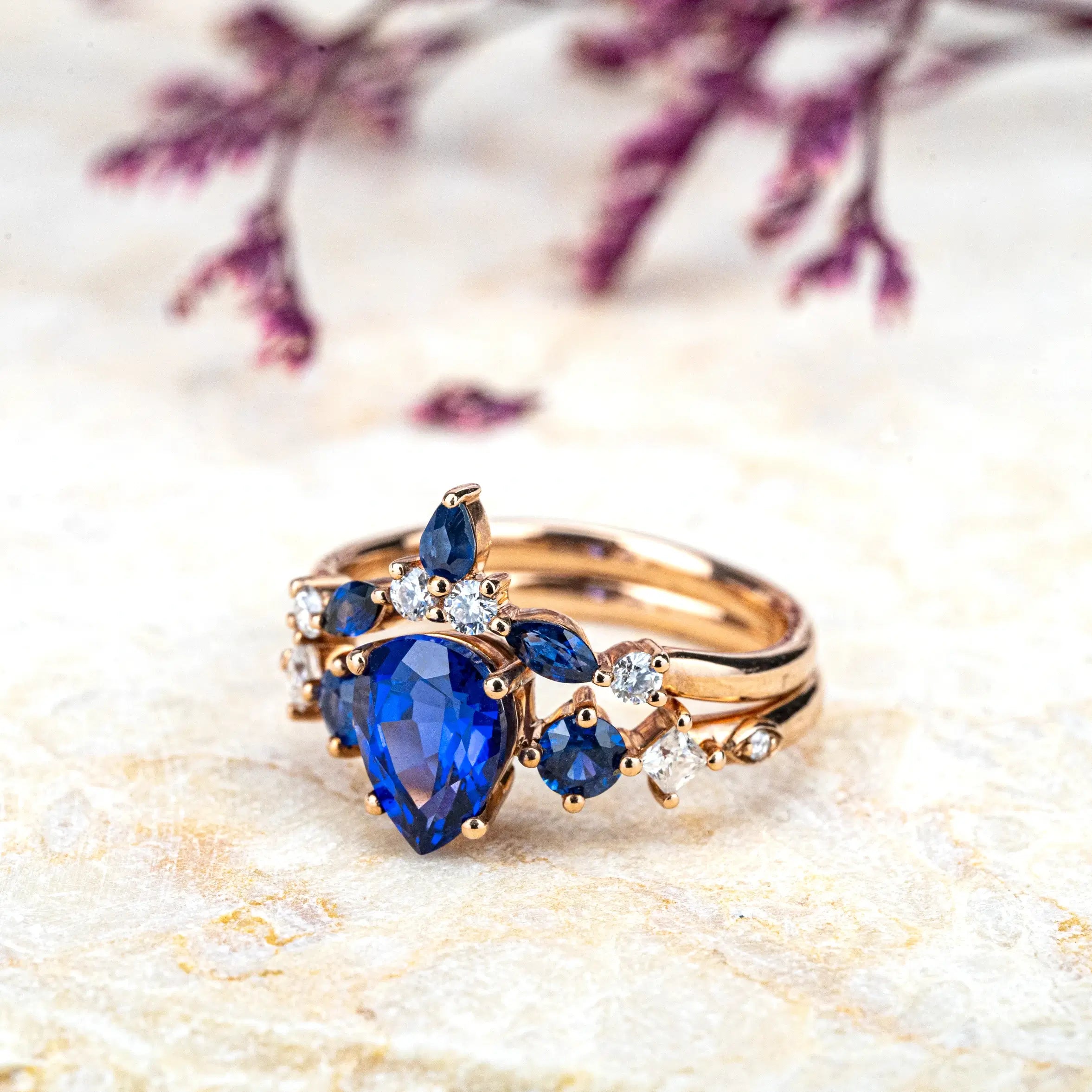 Pear-cut Sapphire Ring Three-Stone Engagement Ring engagement ring vintage ring unique ring dainty ring Anniversary Ring Custom Ring