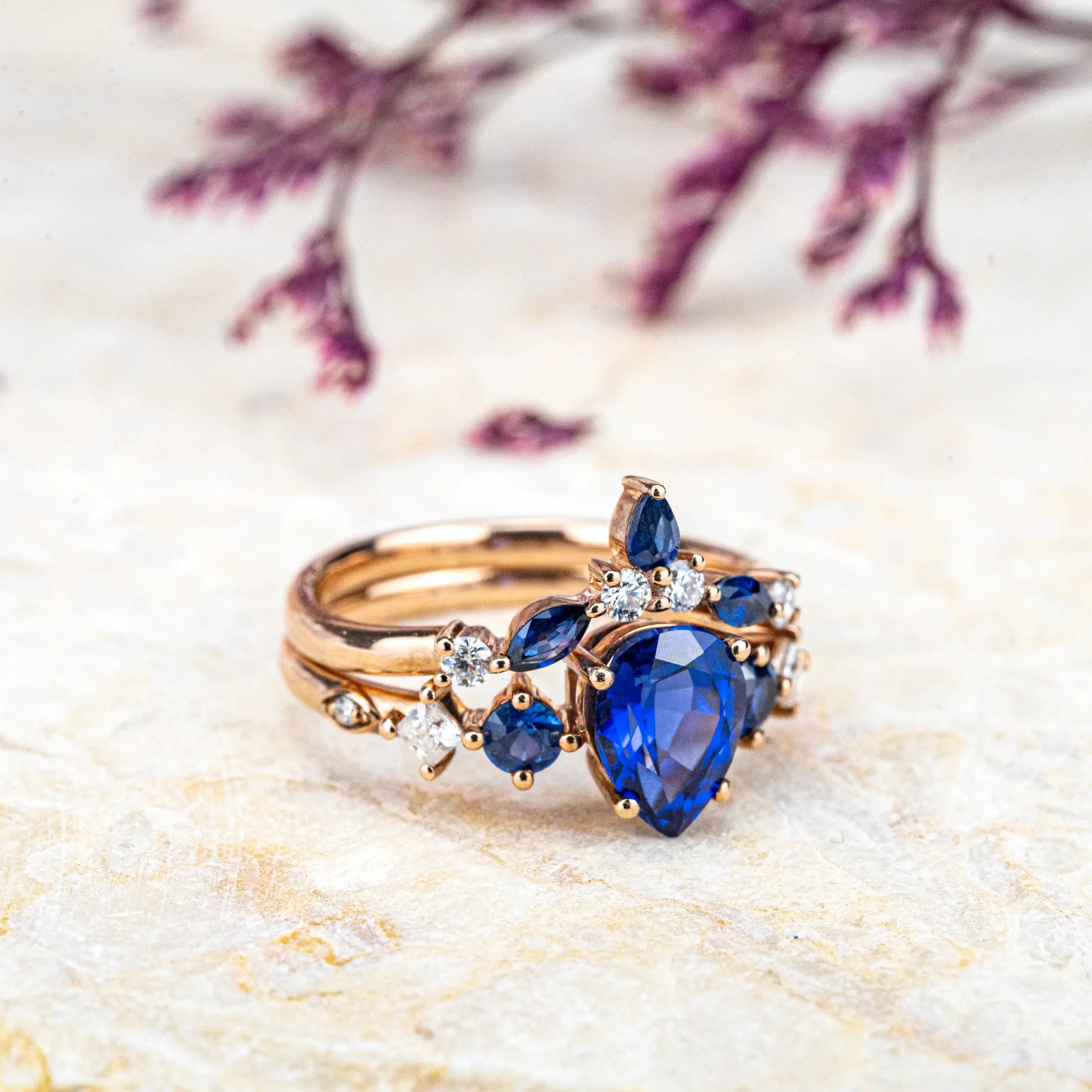 Pear-cut Sapphire Ring Three-Stone Engagement Ring engagement ring vintage ring unique ring dainty ring Anniversary Ring Custom Ring