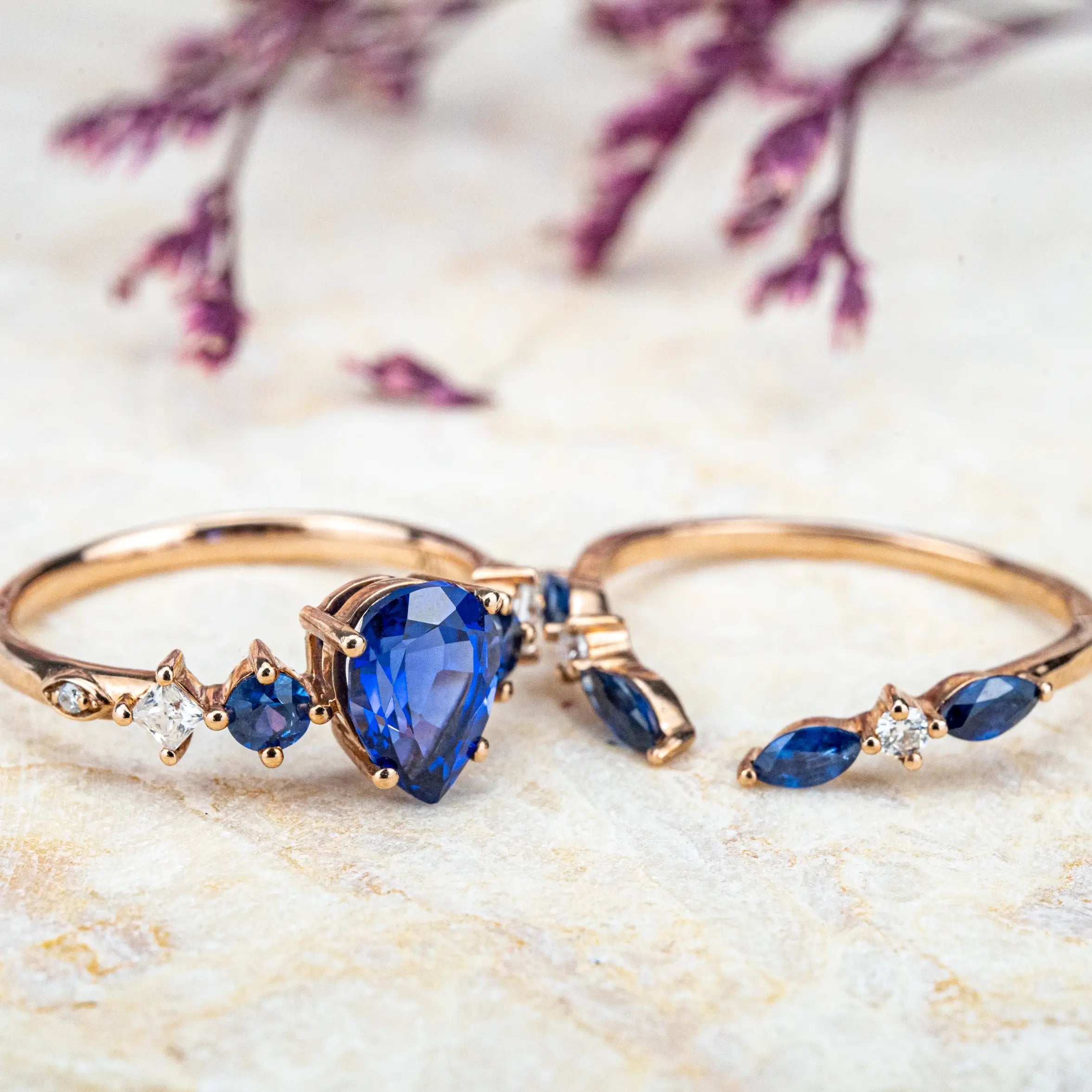 Luxurious and Timeless Sapphire Engagement Ring Set