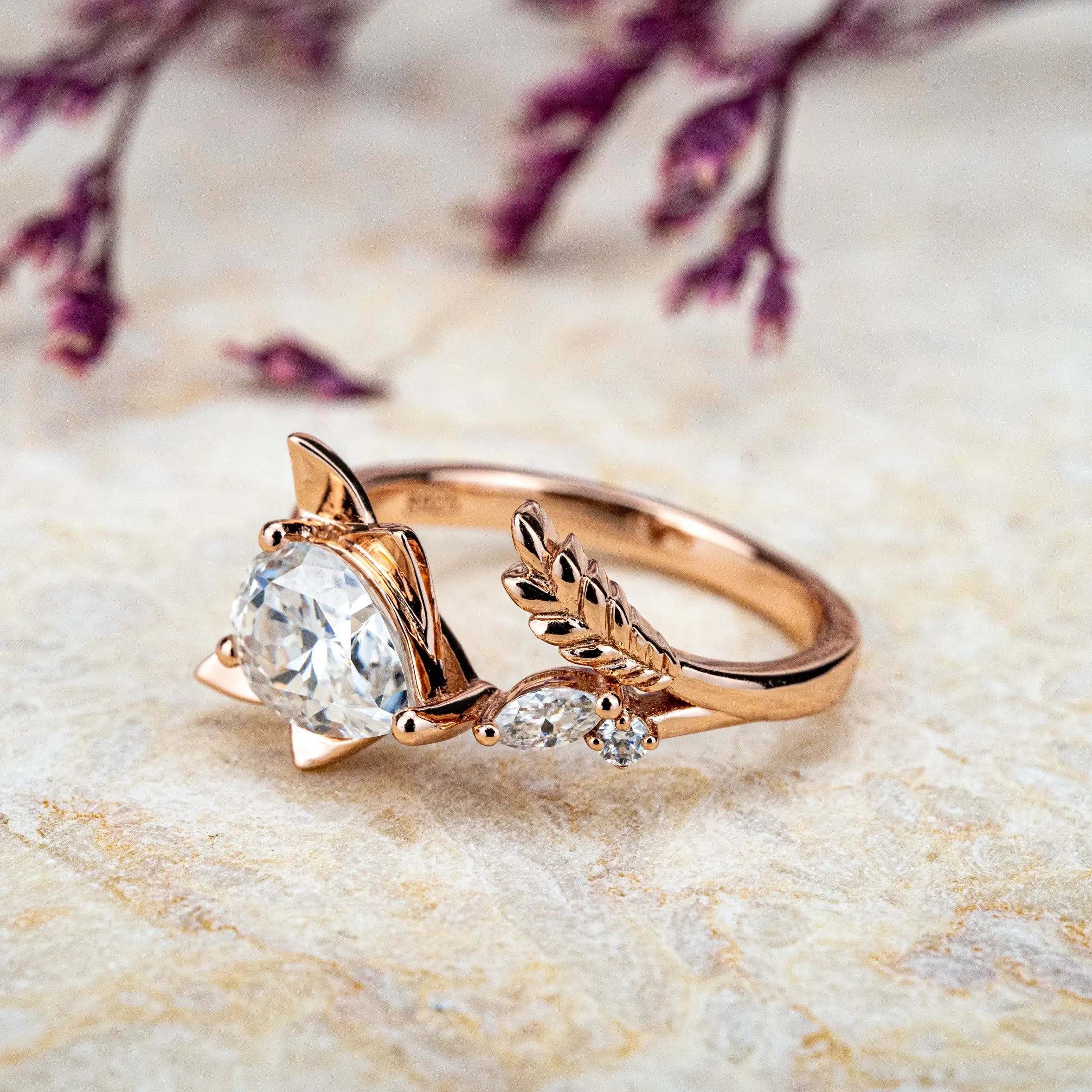 Custom gold ring Moissanite Ring Unique Creative Style Custom Fox Engagement Ring Animal Rings anniversary ring for ladies