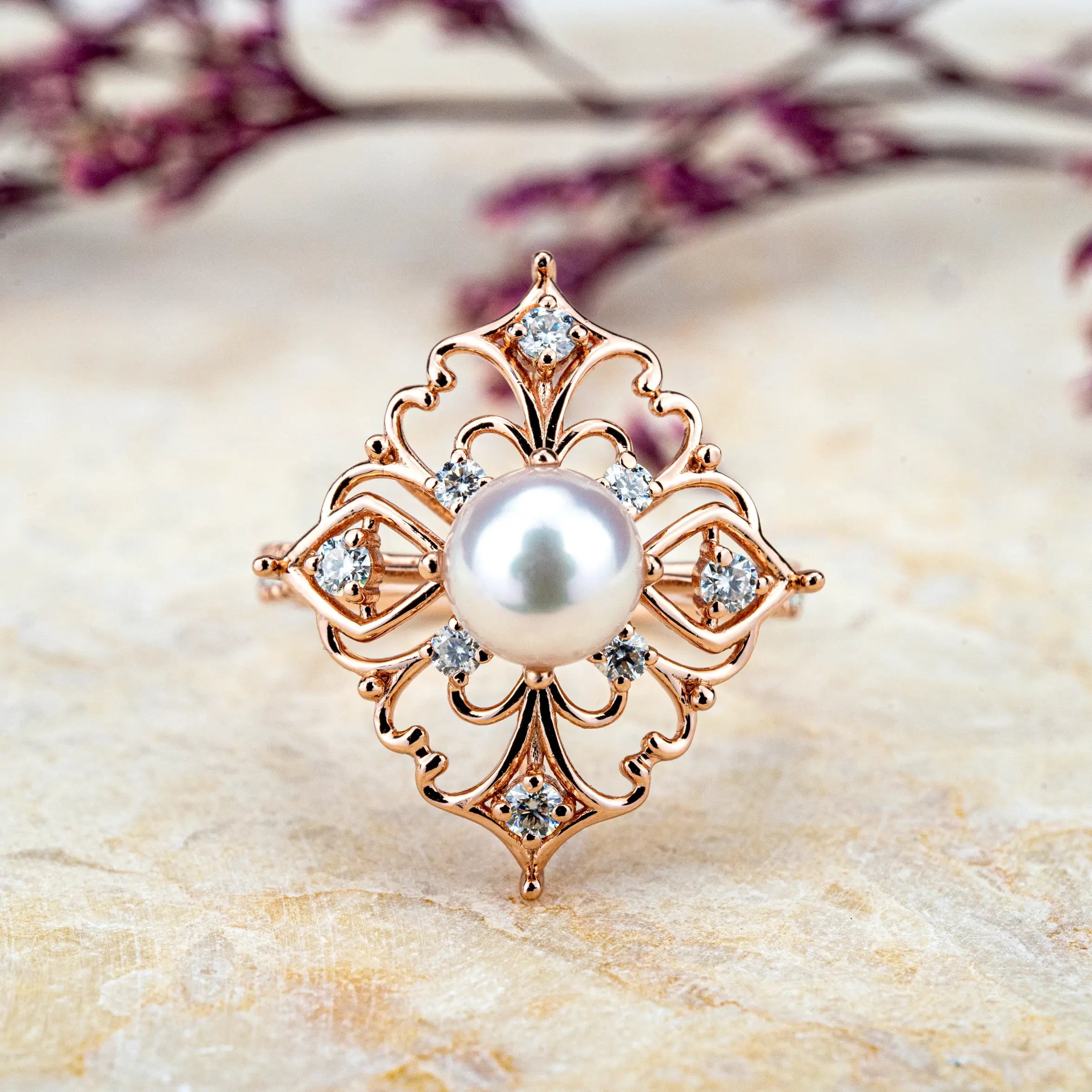 Gorgeous Akoya Pearl Ring With Unique Retro and Exaggerated Design Style Engagement Ring for women anniversary ring