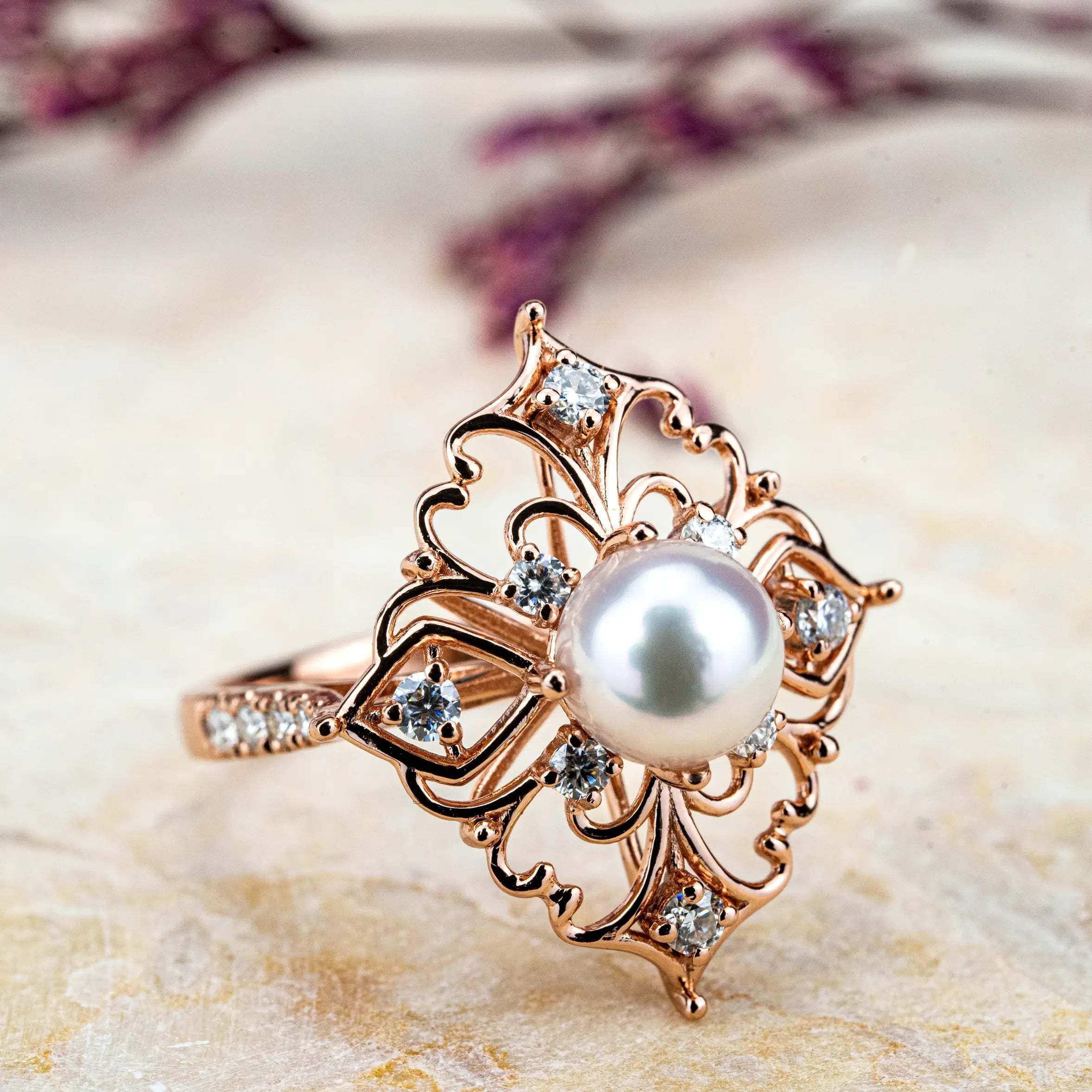 Gorgeous Akoya Pearl Ring With Unique Retro and Exaggerated Design Style Engagement Ring for women anniversary ring Custom Diy ring