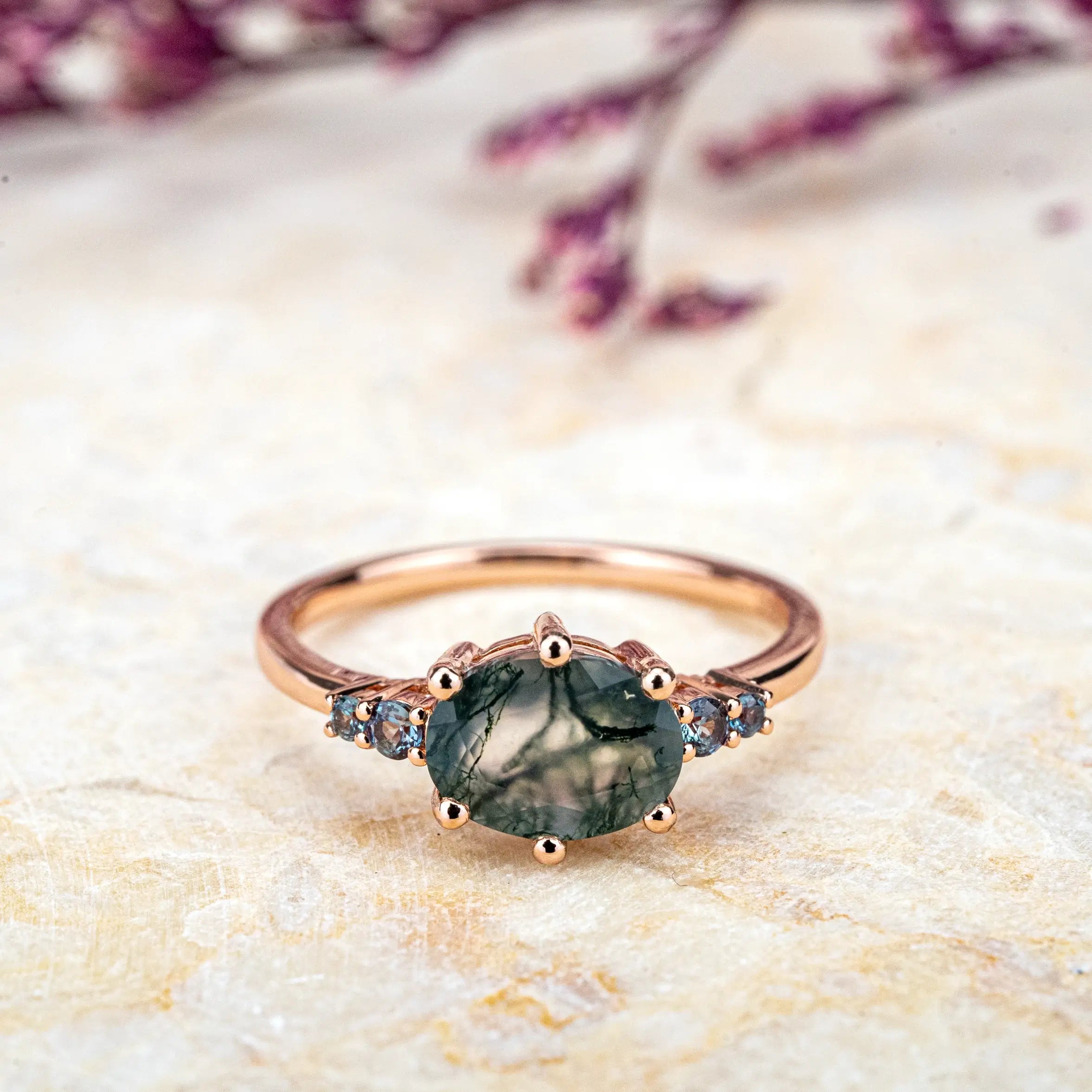 Spiritual Renewal Moss Agate Ring Taurus Engagement Ring soild gold ring