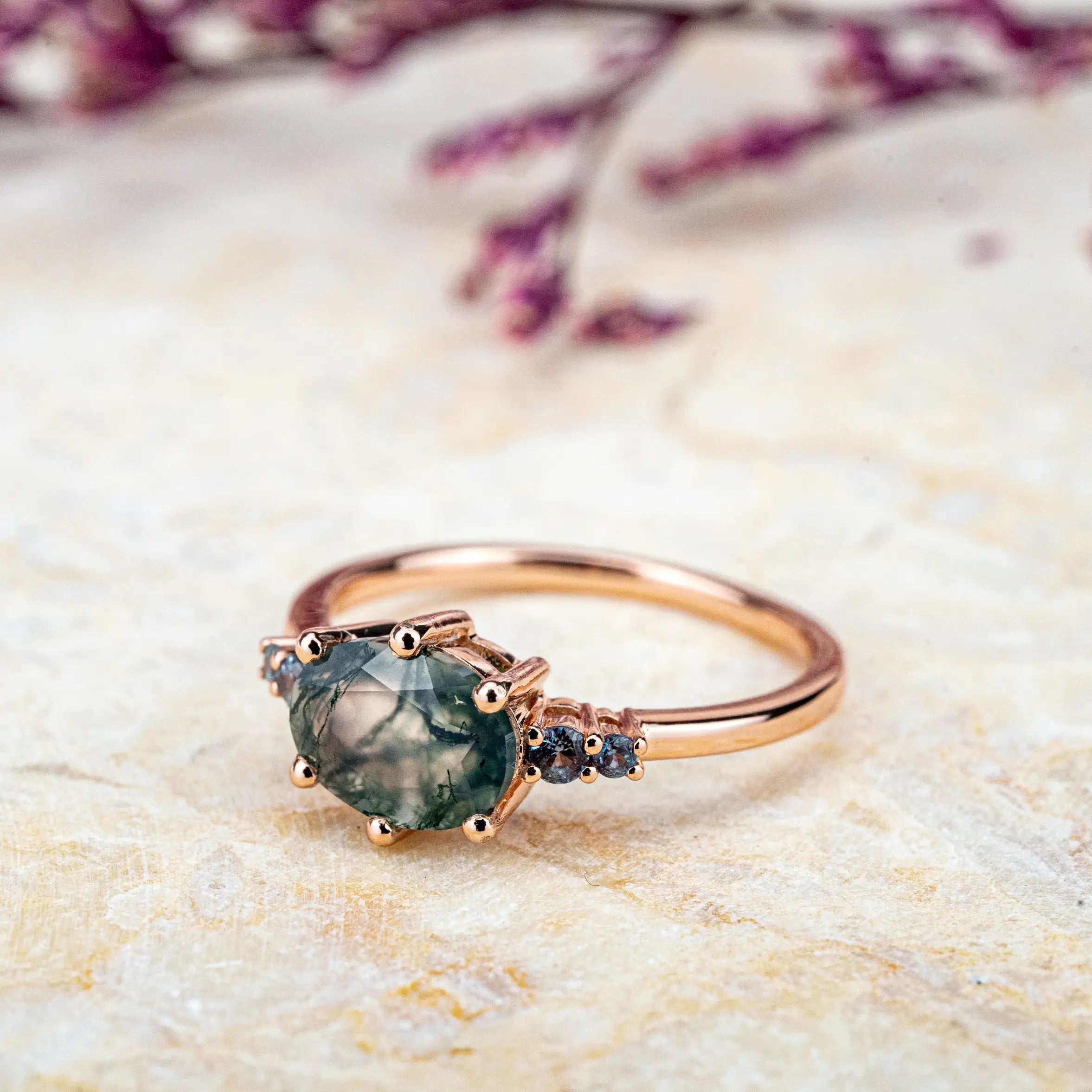 Spiritual Renewal Moss Agate Ring Taurus Engagement Ring soild gold ring custom handmade engagement ring