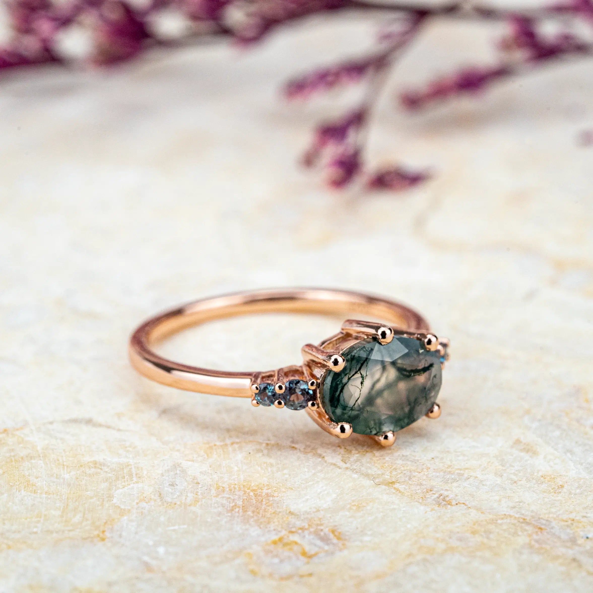 Spiritual Renewal Moss Agate Ring Taurus Engagement Ring soild gold ring custom handmade engagement ring