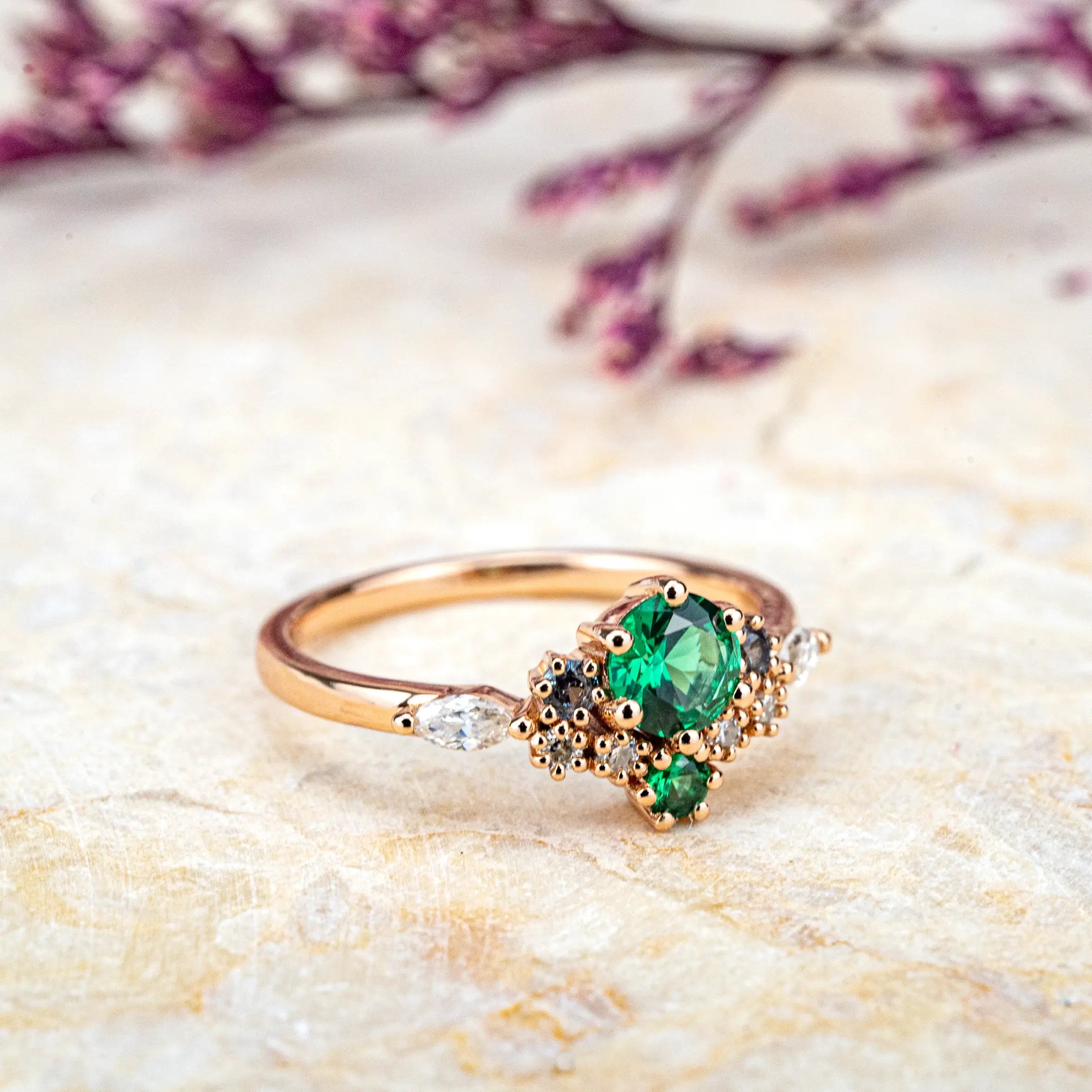 Cluster Engagement Rings Lab Emerald Birthstone Ring for women promise ring gift