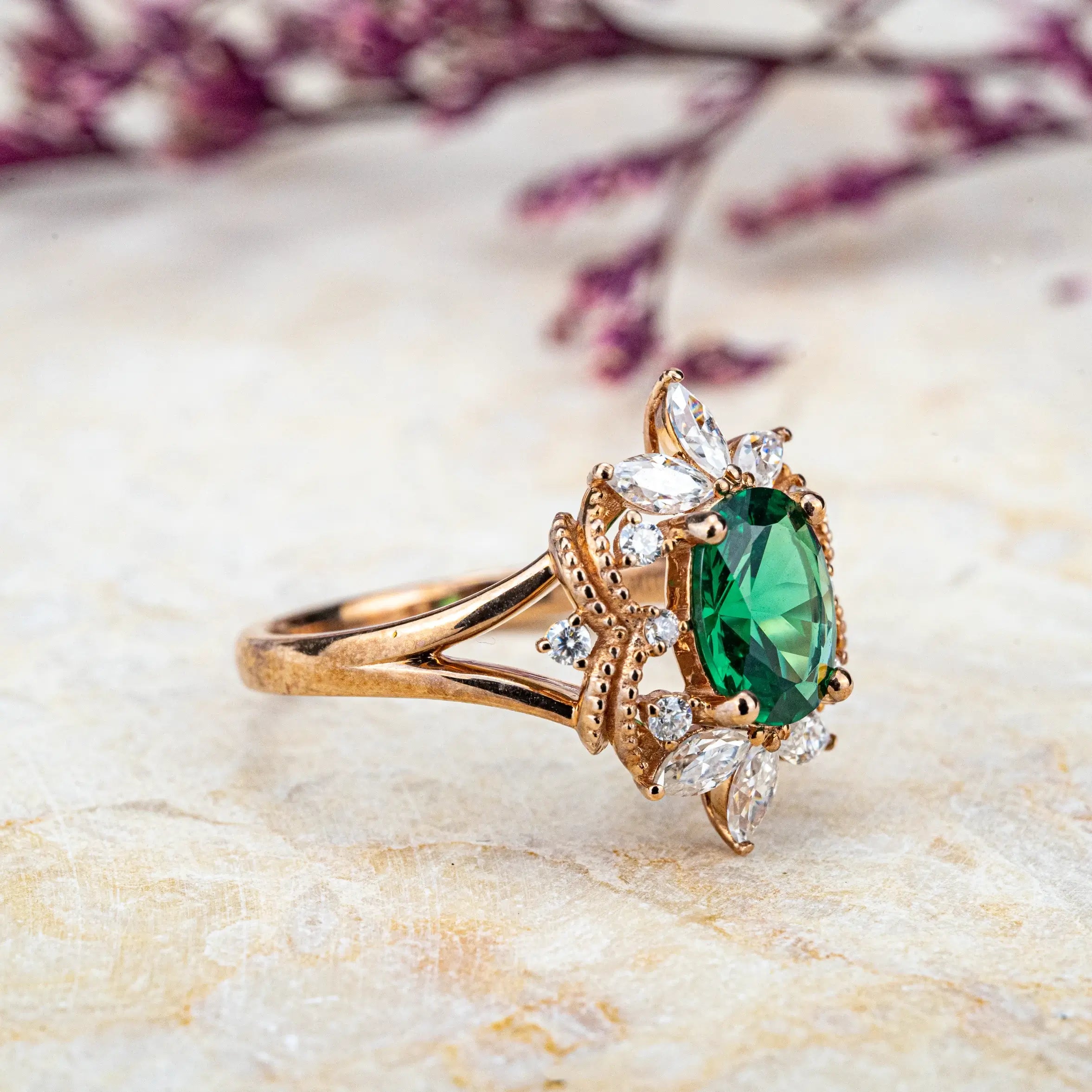 Luxurious Oval Cut Lab Emeralds Engagement Ring Lucky Ring vintage ring for ladies promise ring birthstone ring