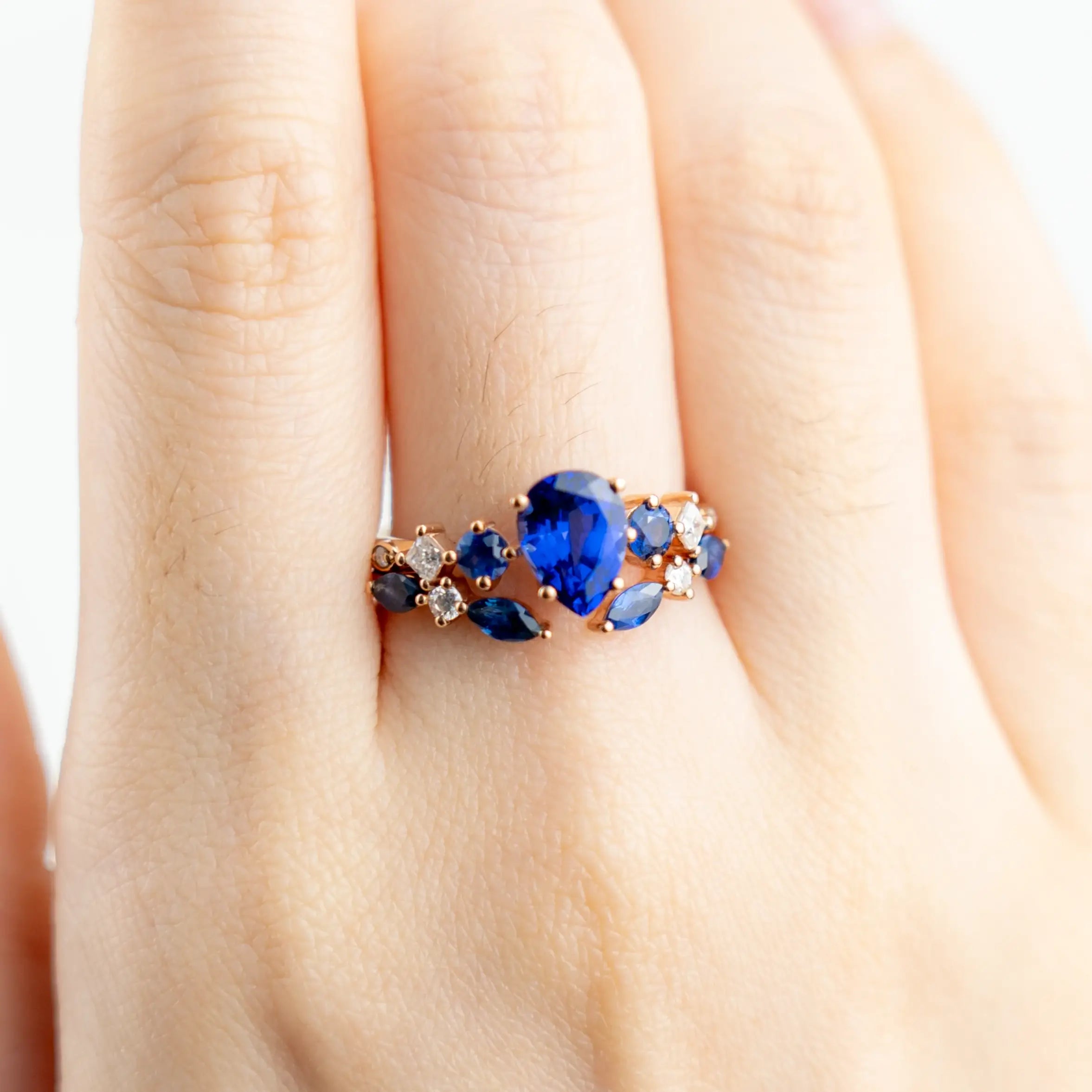 Elegant Pear-Shaped Sapphire Engagement Ring Set Handcrafted Custom Design Rose Gold Band  Luxurious and Timeless Jewelry Promise Ring Gift for her anniversary ring