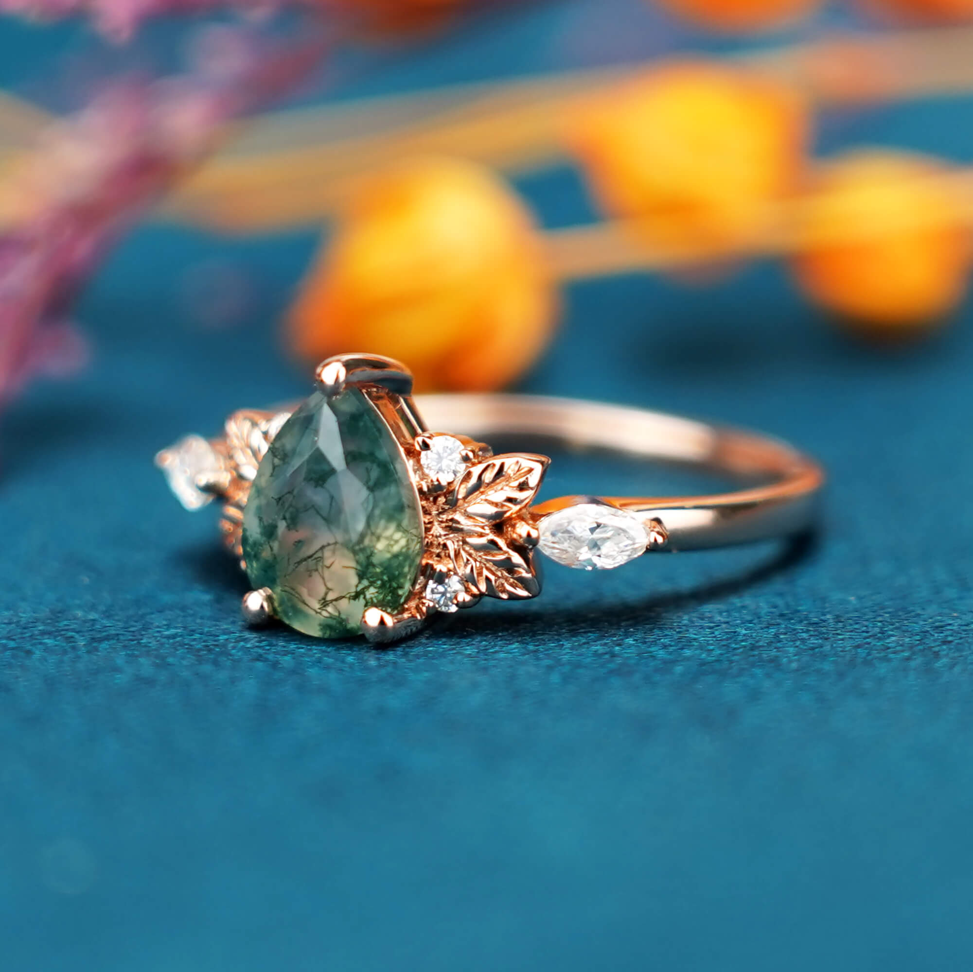 Verdant Muse Ring - The Artistry of Nature in Moss Agate Ring,engagement ring for women,anniversary rings for wife, unique custom gift for her