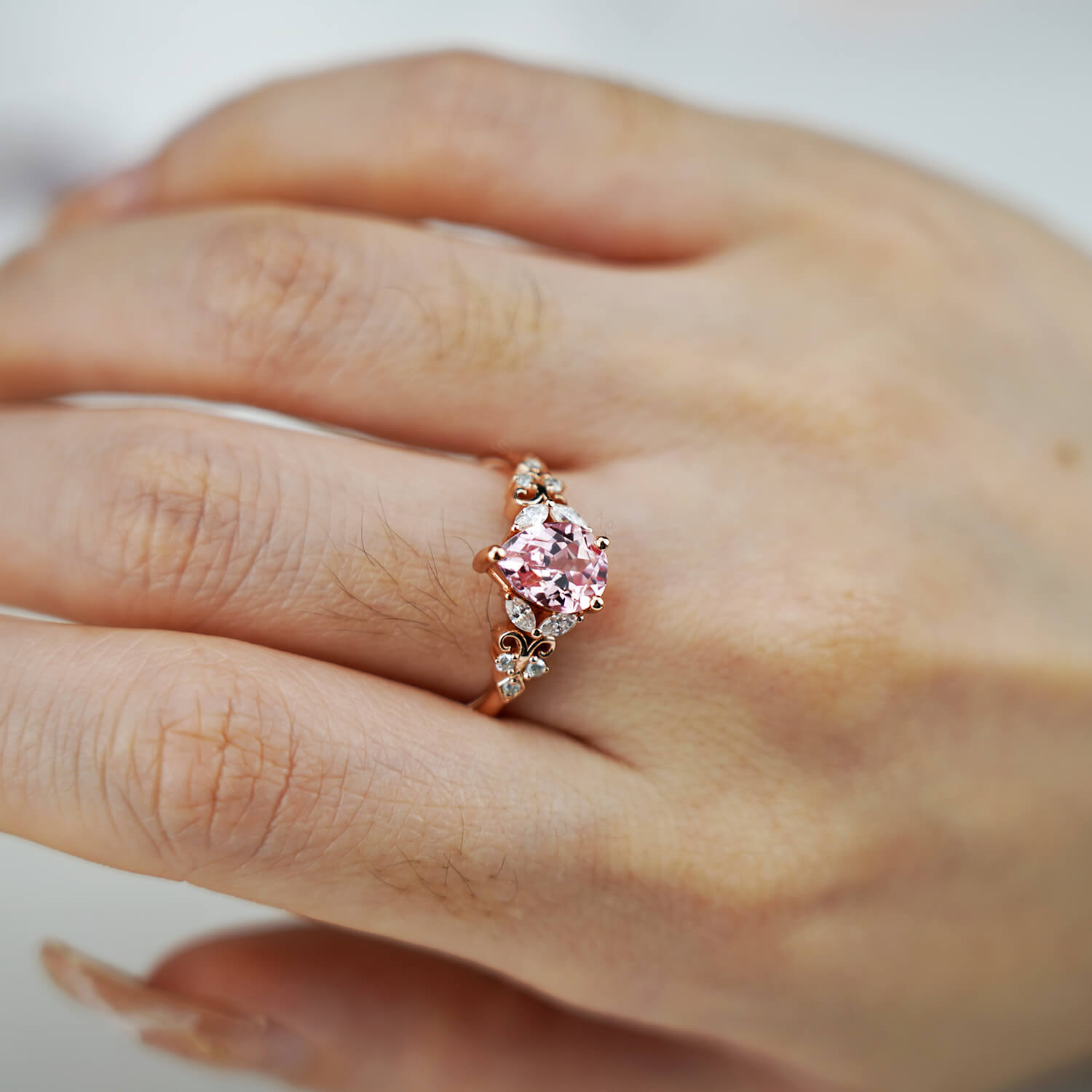 Vintage Peach Sapphire Engagement Ring Delicate Pear Pink Sapphire