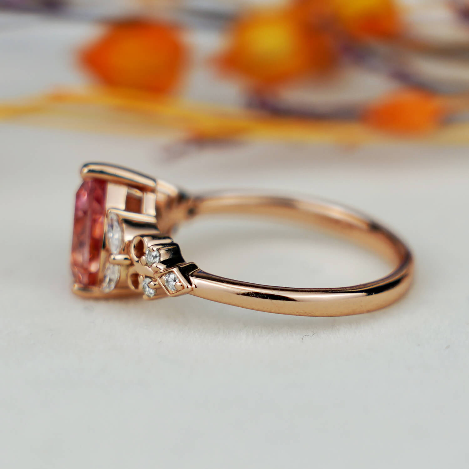 Vintage Peach Sapphire Engagement Ring Delicate Pear Pink Sapphire