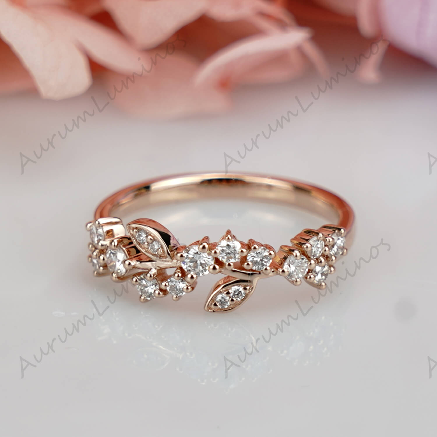 Unique Leaf Moissanite Wedding Ring Women Dainty Rings solid gold band