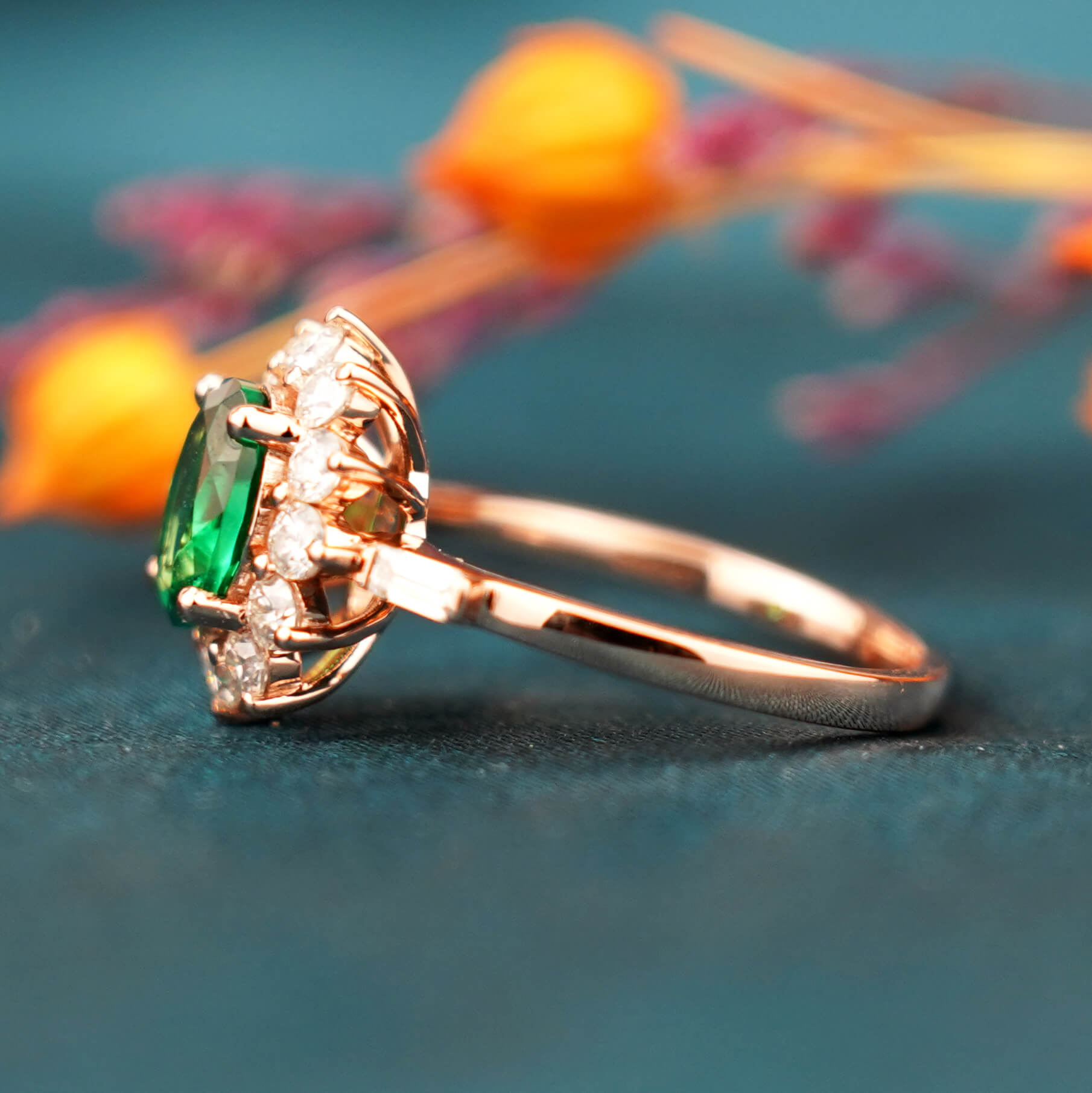 Emerald Sunburst Ring Green Gemstone Engagement Rings