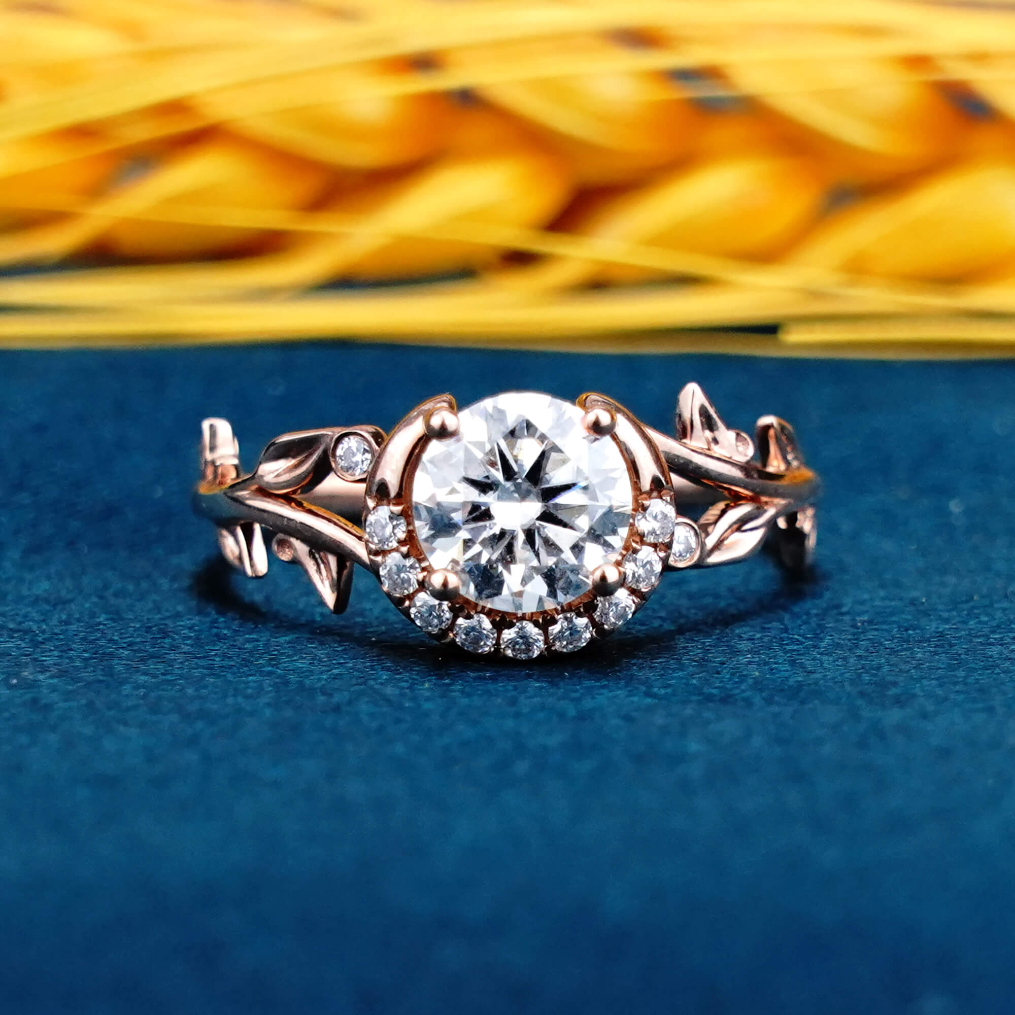 Selene's Embrace Ring Moissanite Leaf Engagement Rings
