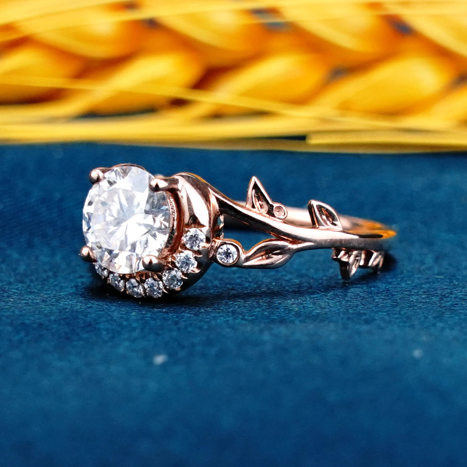 Selene's Embrace Ring Moissanite Leaf Engagement Rings,MOON RING